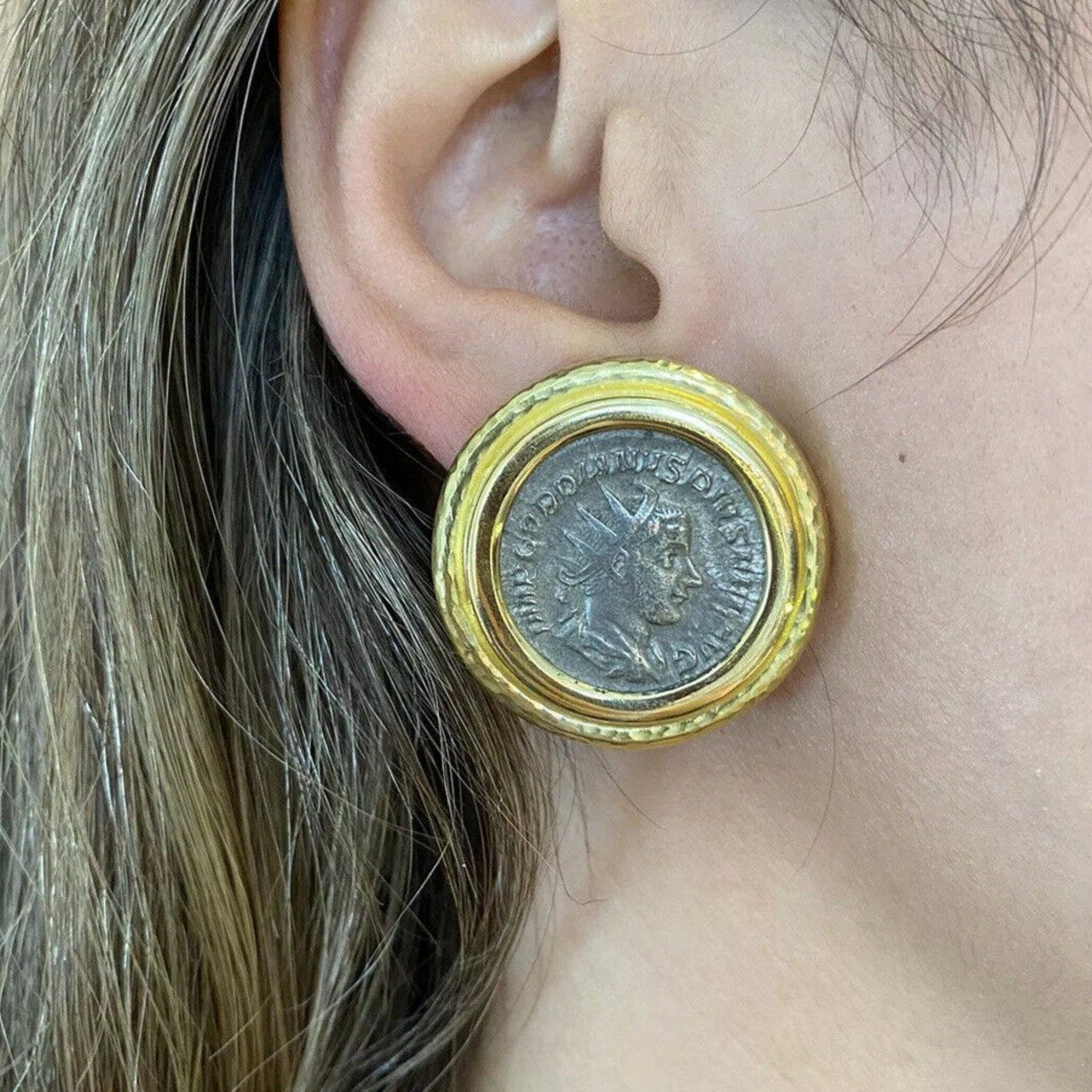 Large Elizabeth Locke Coin Button Earrings in 18k Yellow Gold