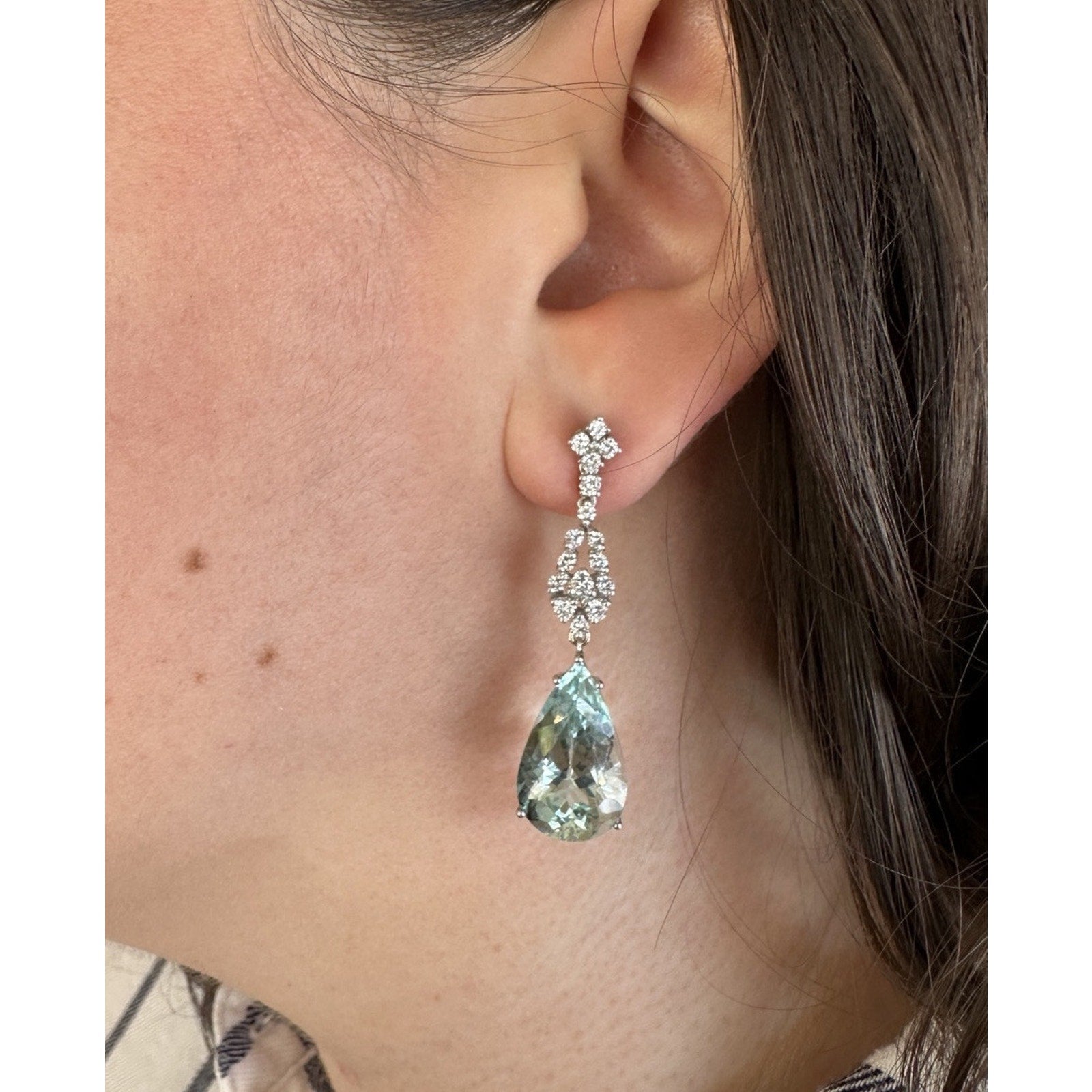 Aquamarine and Diamond Drop Earrings in 18k White Gold