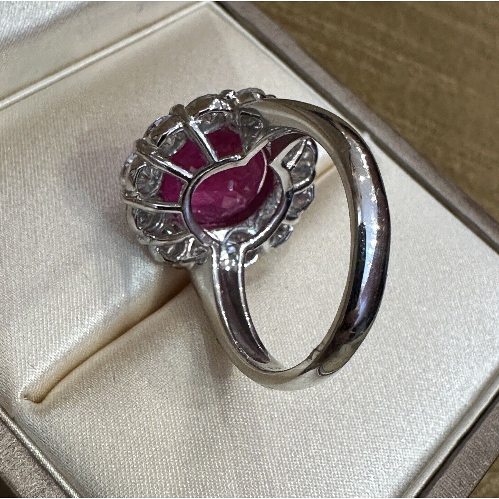 GIA Red Natural Oval Ruby 8.88 carat and Diamond Ring in Platinum