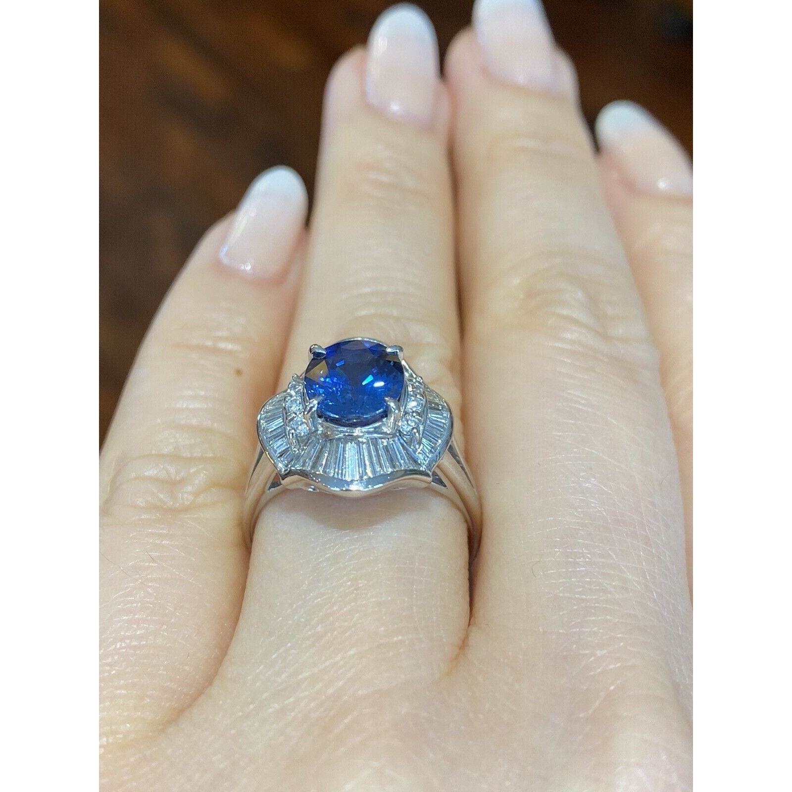 Estate 2.89 carat Oval Sapphire and Diamond Ring in Platinum