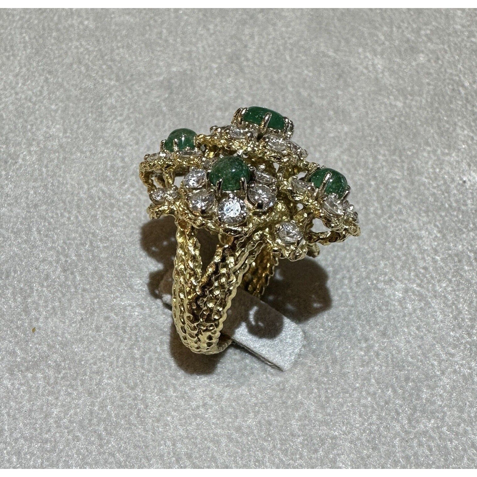 Estate Emerald and Diamond Floret Dome Ring in 18k Yellow Gold