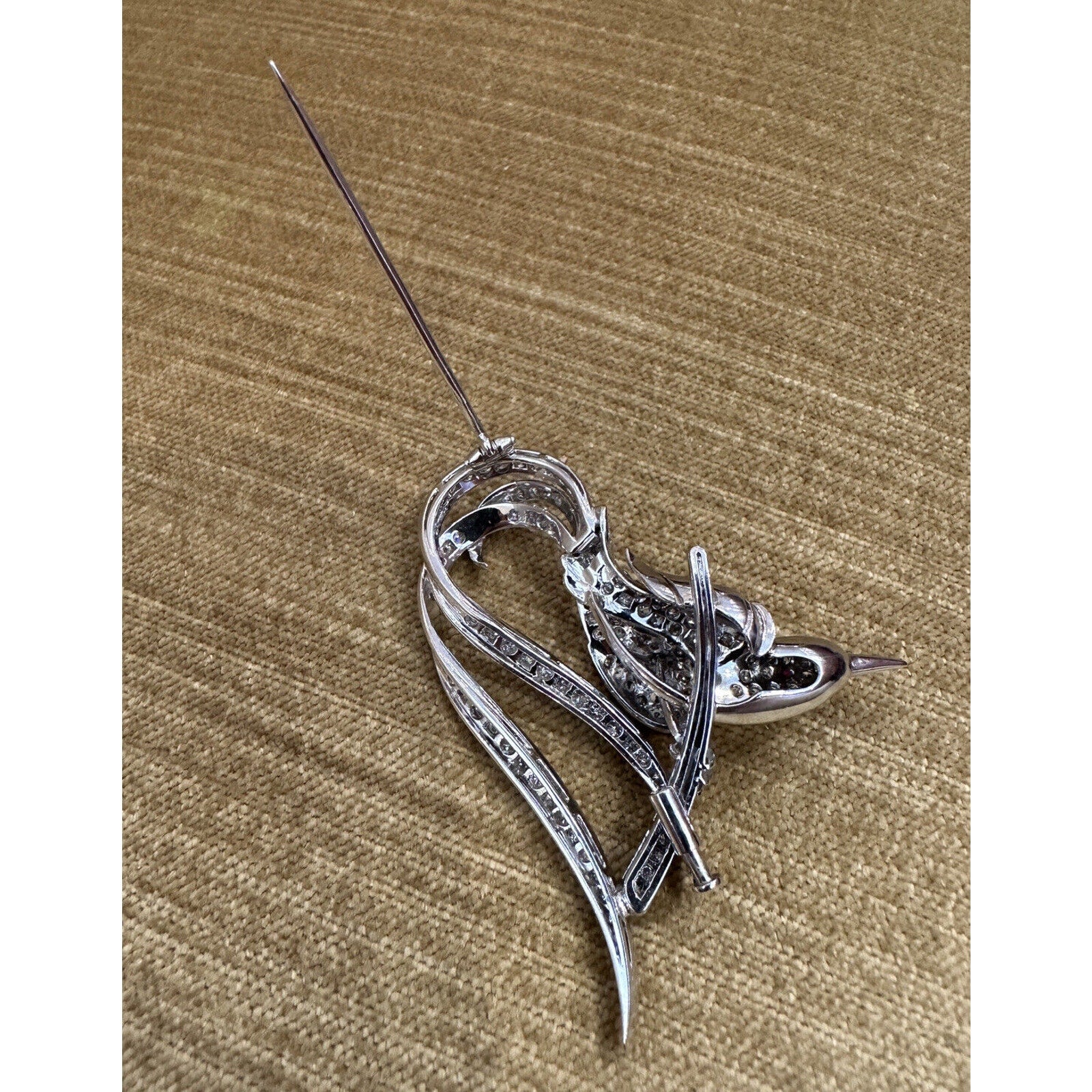 Estate 2.50 cttw Diamond Bird Brooch Pin in 18k White Gold