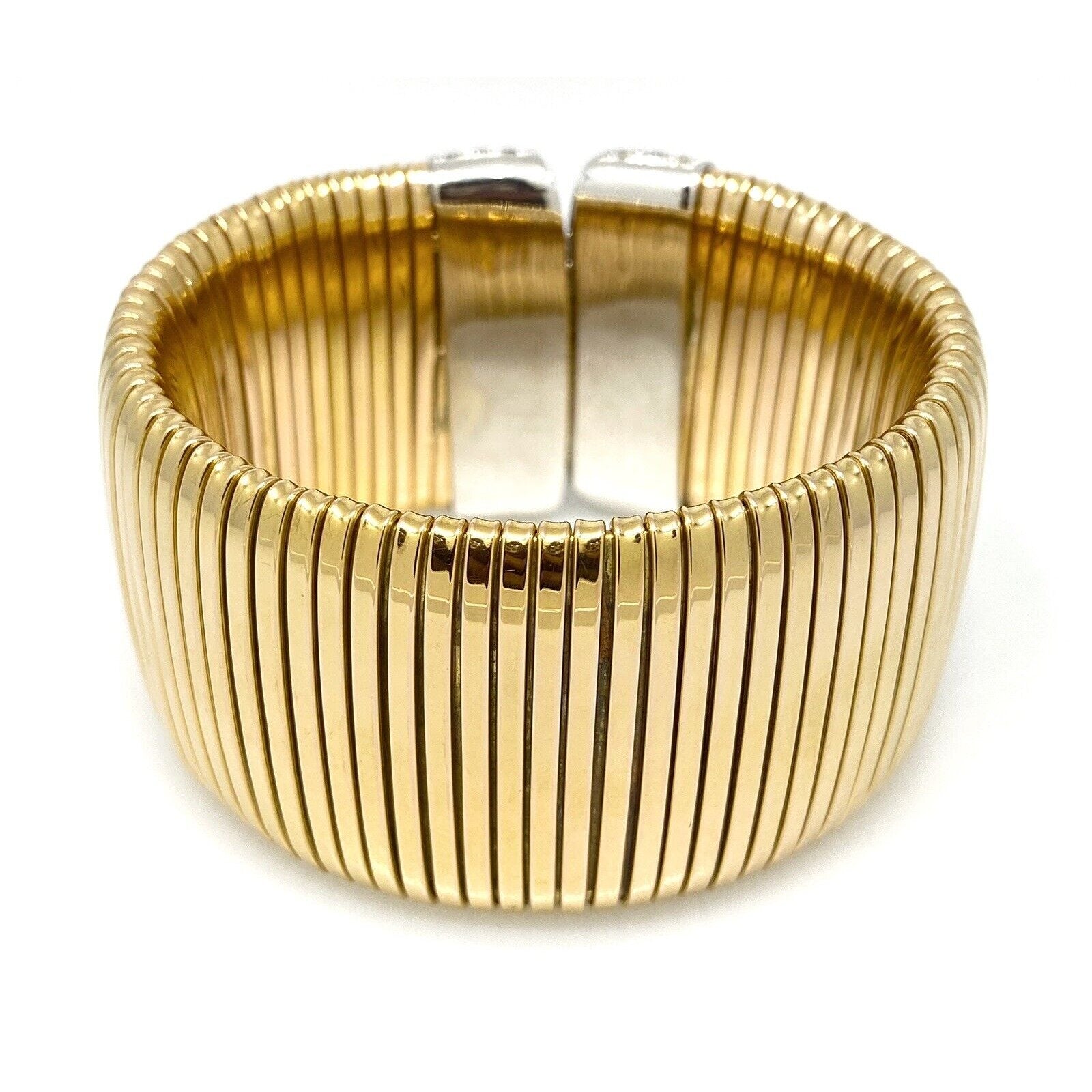 Vintage Diamond Wide Tubogas Cuff Bracelet in 18k Gold