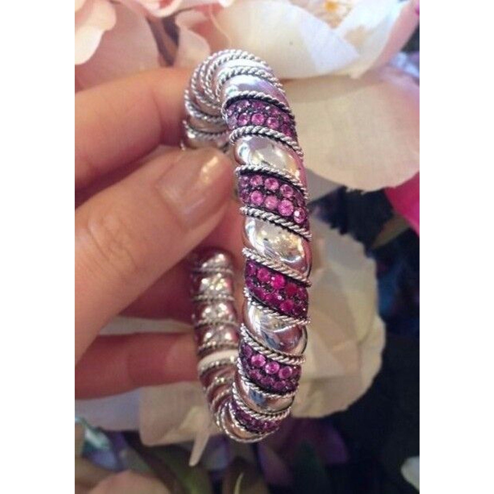 Ruby & Pink Sapphire Cuff Bangle Bracelet 3cts 18K White Gold