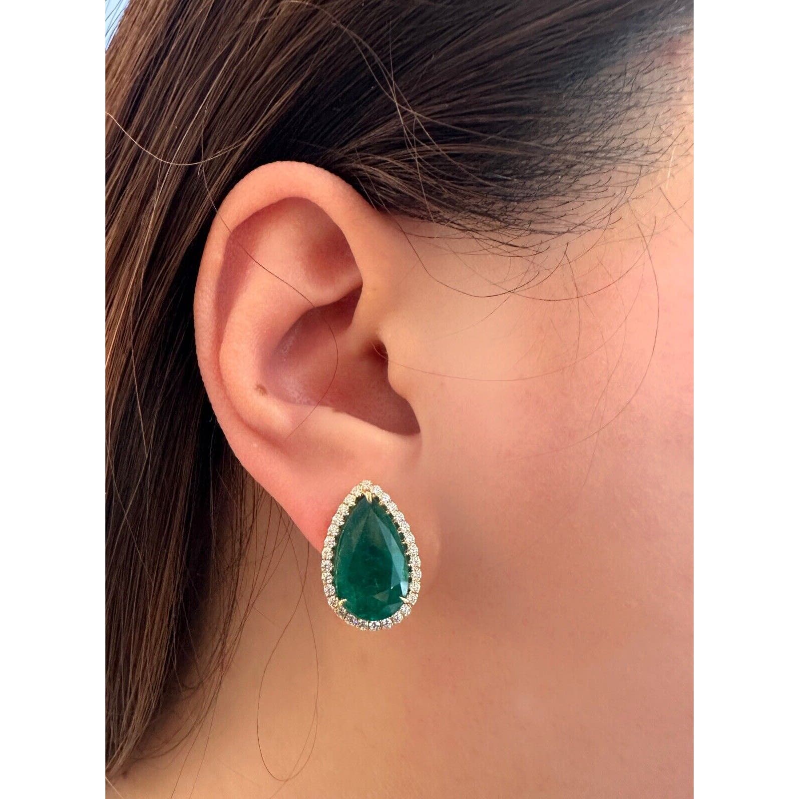 GIA Pear Emerald Halo Diamond Earrings 10.77 cttw 18k Yellow Gold -HM2495SA