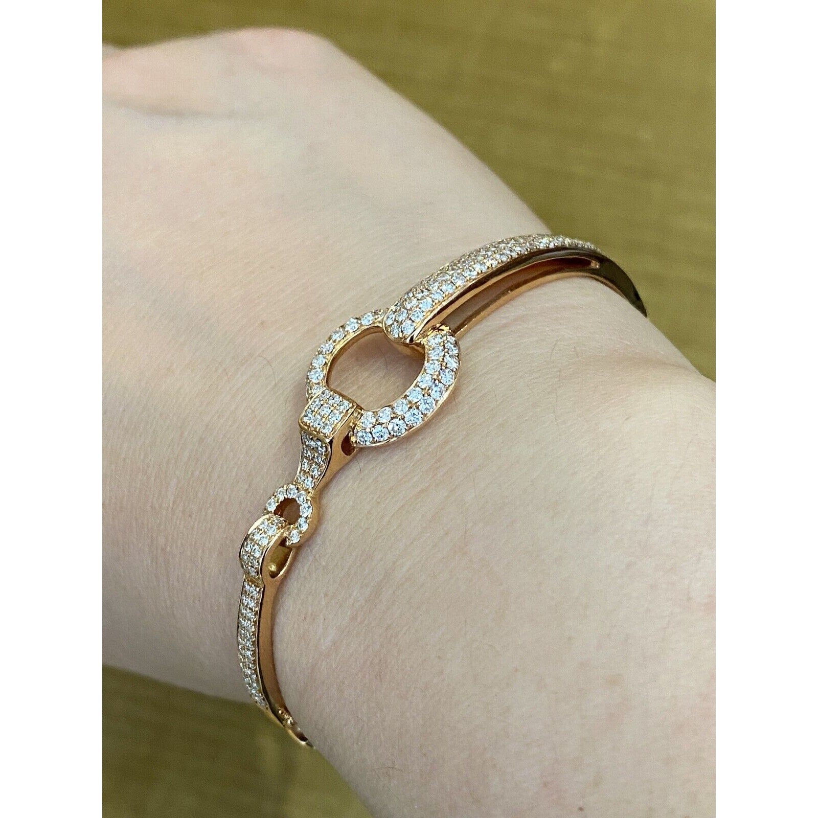 Pave Diamond Horsebit Style Bangle Bracelet in 18k Rose Gold