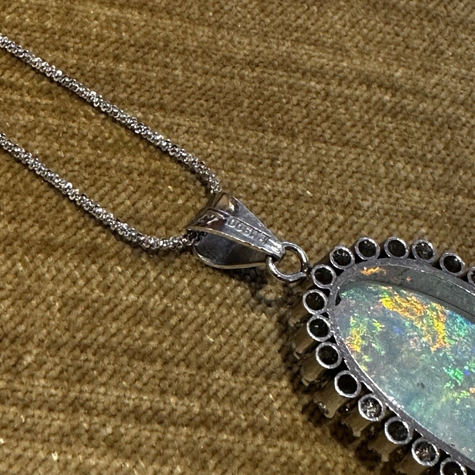 Large Opal with Diamond Halo Pendant in Platinum on Chain