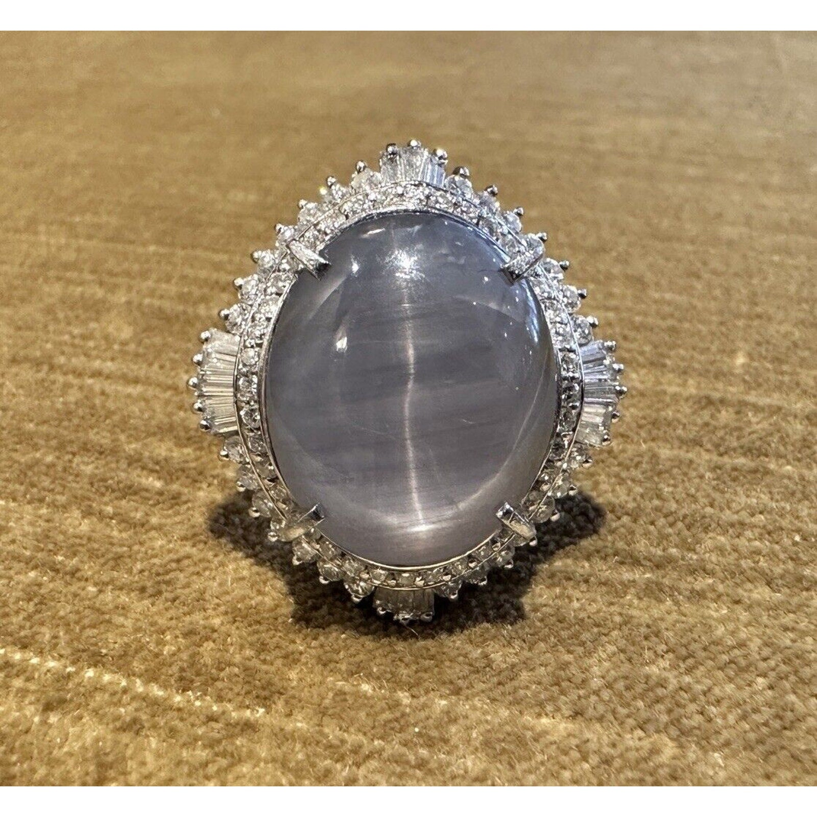 Large 30 carat Natural Star Sapphire & Diamond Ballerina Ring in Platinum