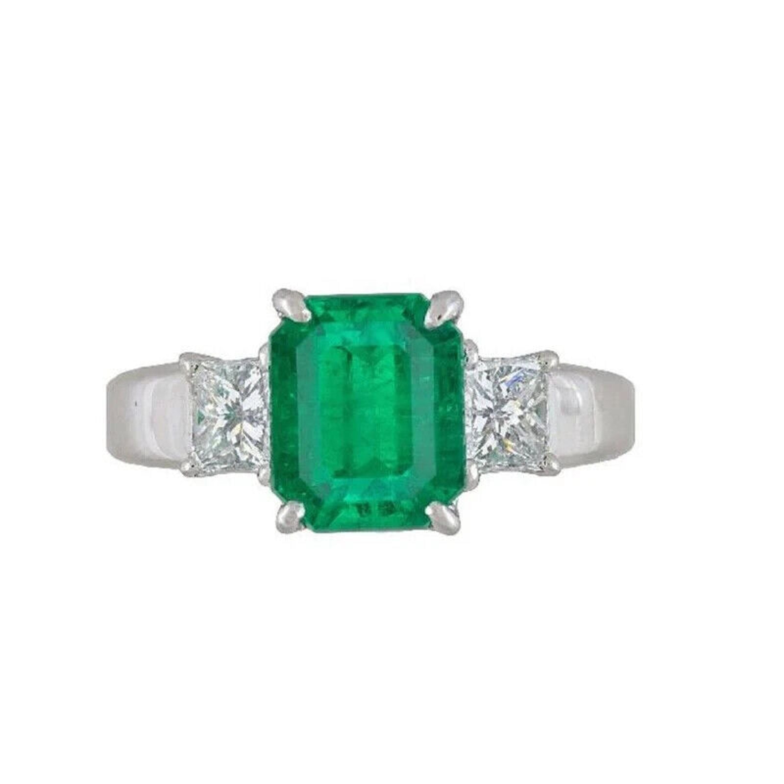 GIA Colombian Emerald and Diamond Three Stone Ring in Platinum