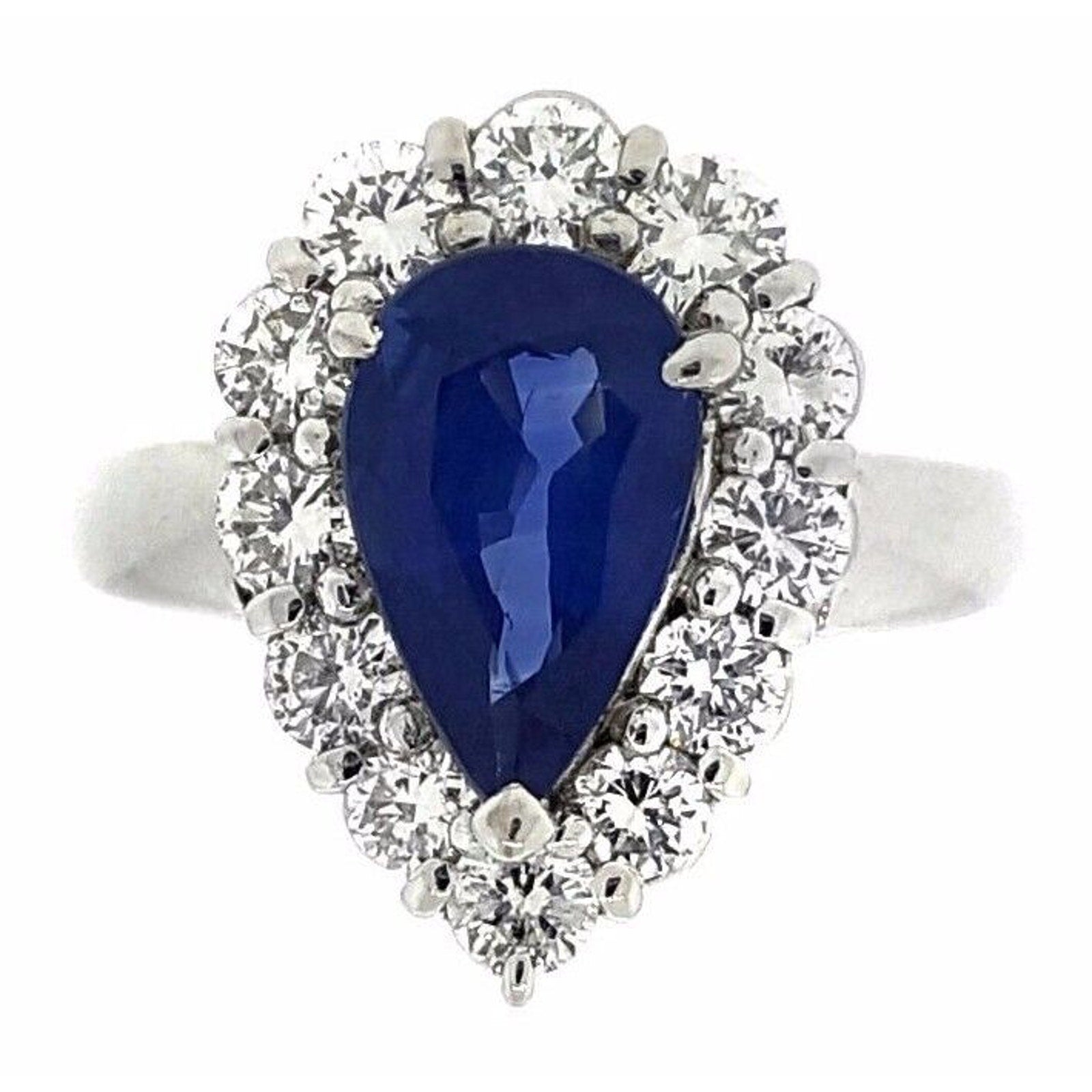 Cornflower Blue Pear Shaped Sapphire and Diamond Ring in Platinum