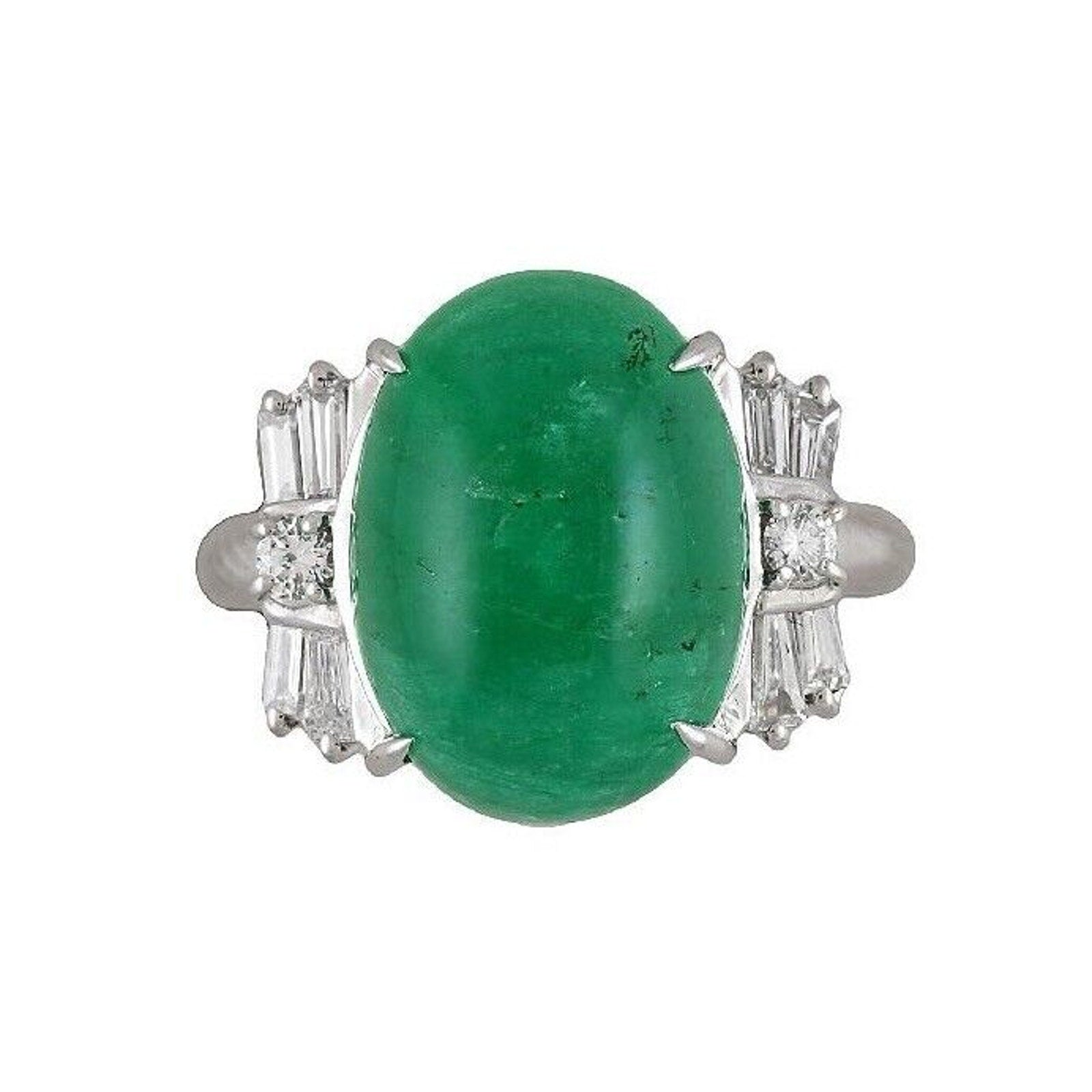 GIA Cabochon Emerald 9.42 ct and Diamond Ring in Platinum