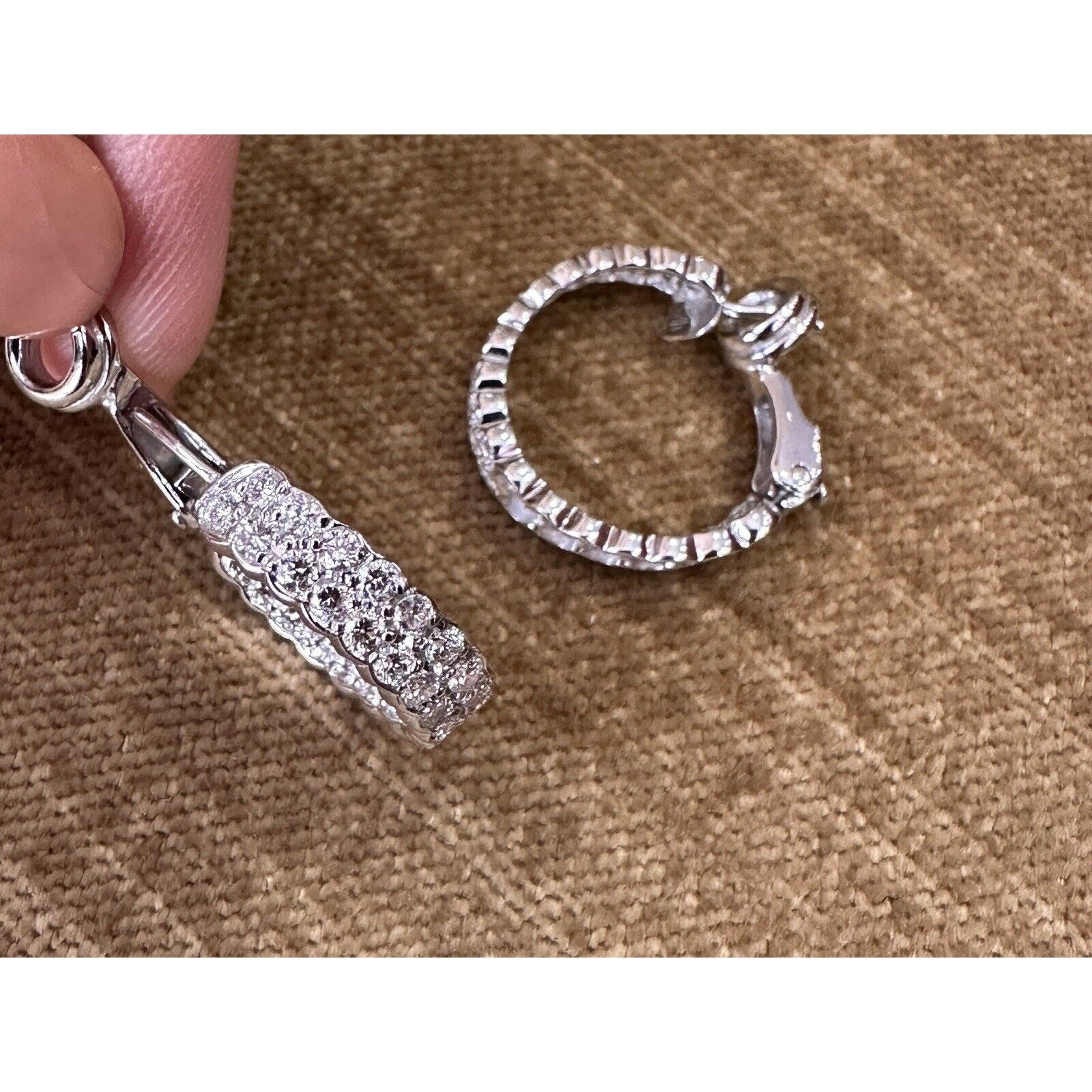 Two Row Diamond Hoop Earrings 2.00 cttw in 18k White Gold