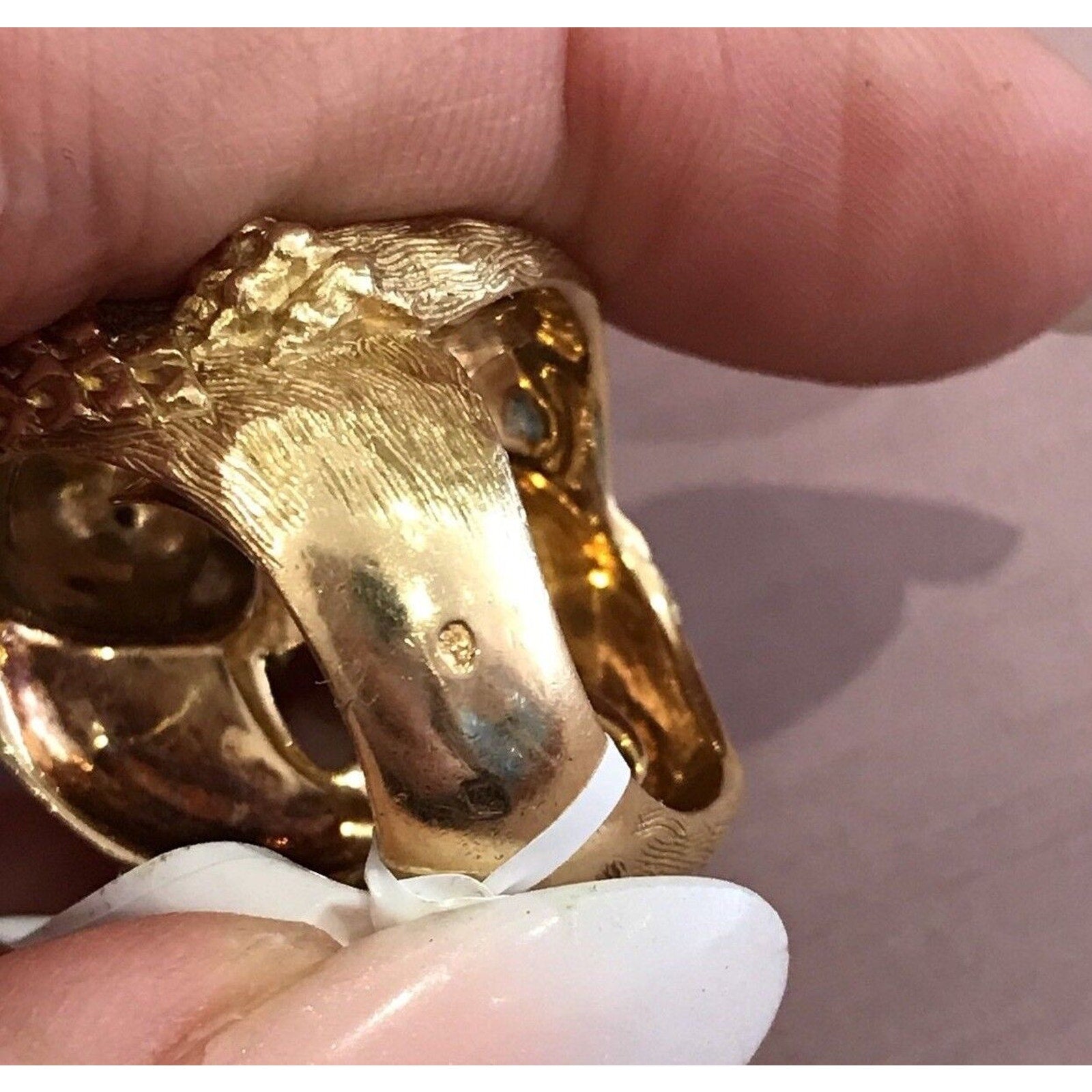 FRENCH Double Lion Heavy Textured Ring with Diamonds in 18k Yellow Gold