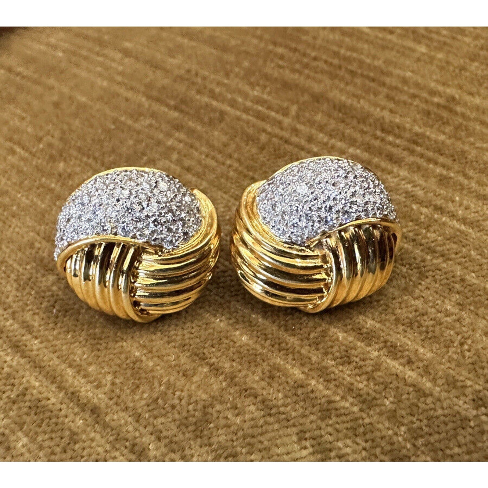 Pavé Diamond Knot Button Earrings 2.00 cttw in 18k Yellow Gold - HM2448AS