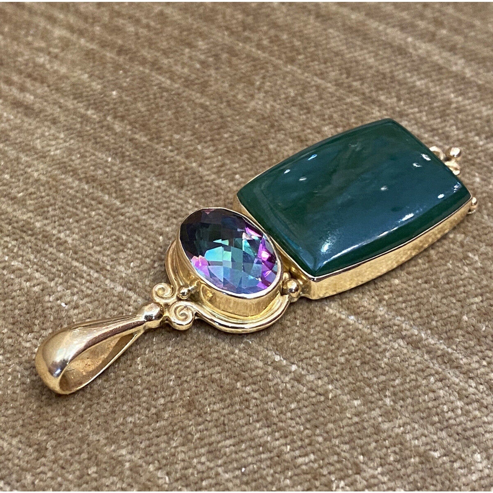 Mystic Topaz and Jade Pendent in 18k Yellow Gold by Sajen