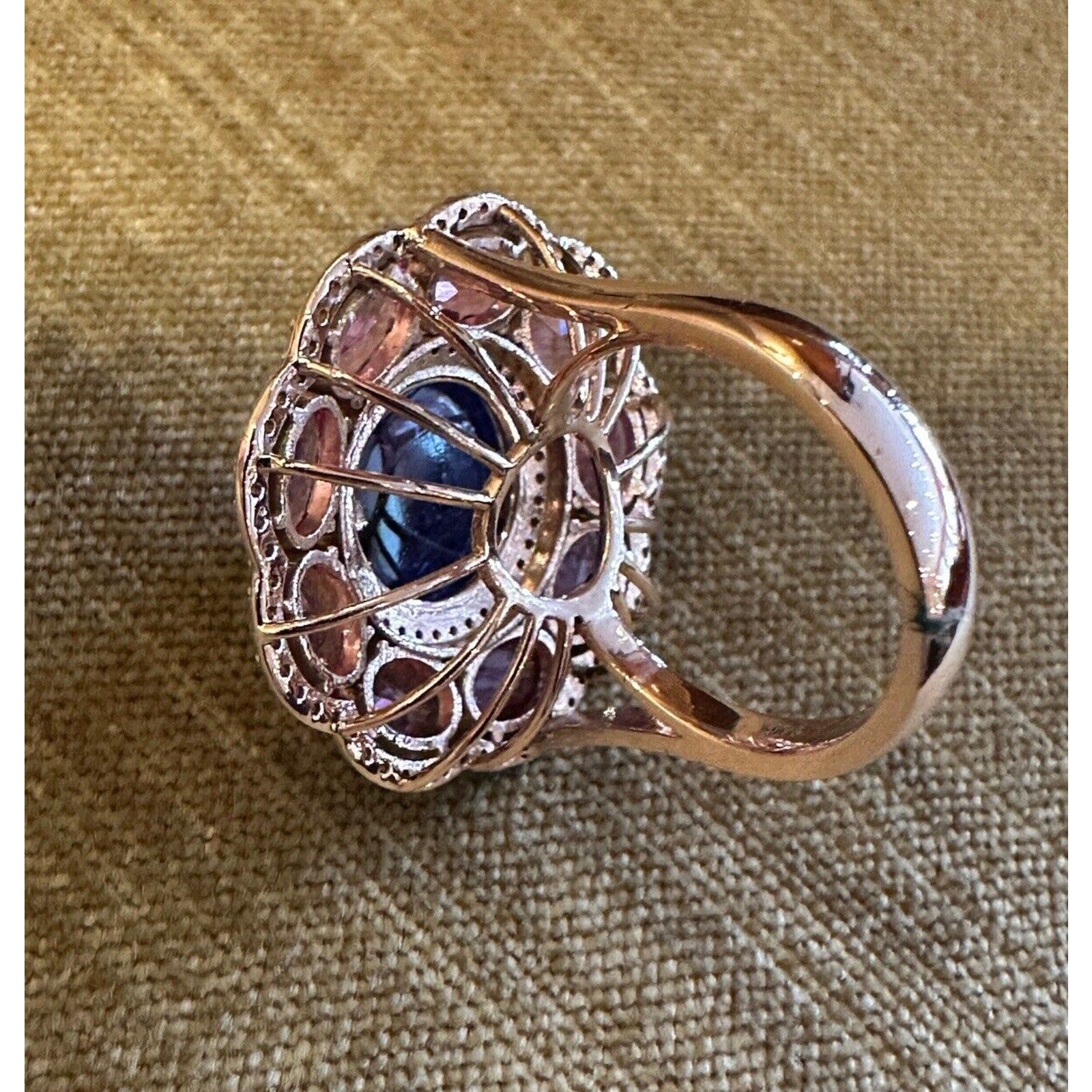 Tanzanite, Pink Sapphire & Diamond Cocktail Ring in 14k Rose Gold