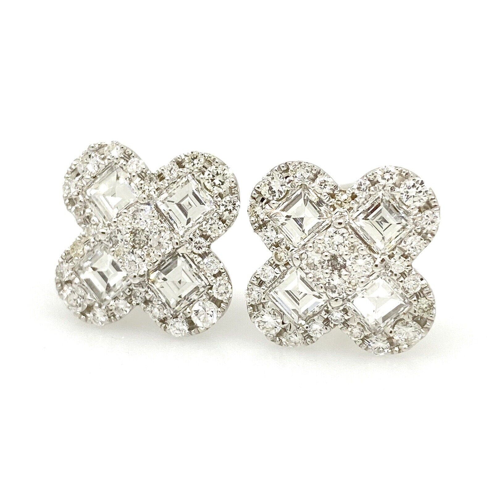 Diamond Clover Flower Earrings 2 cttw in 18k White Gold