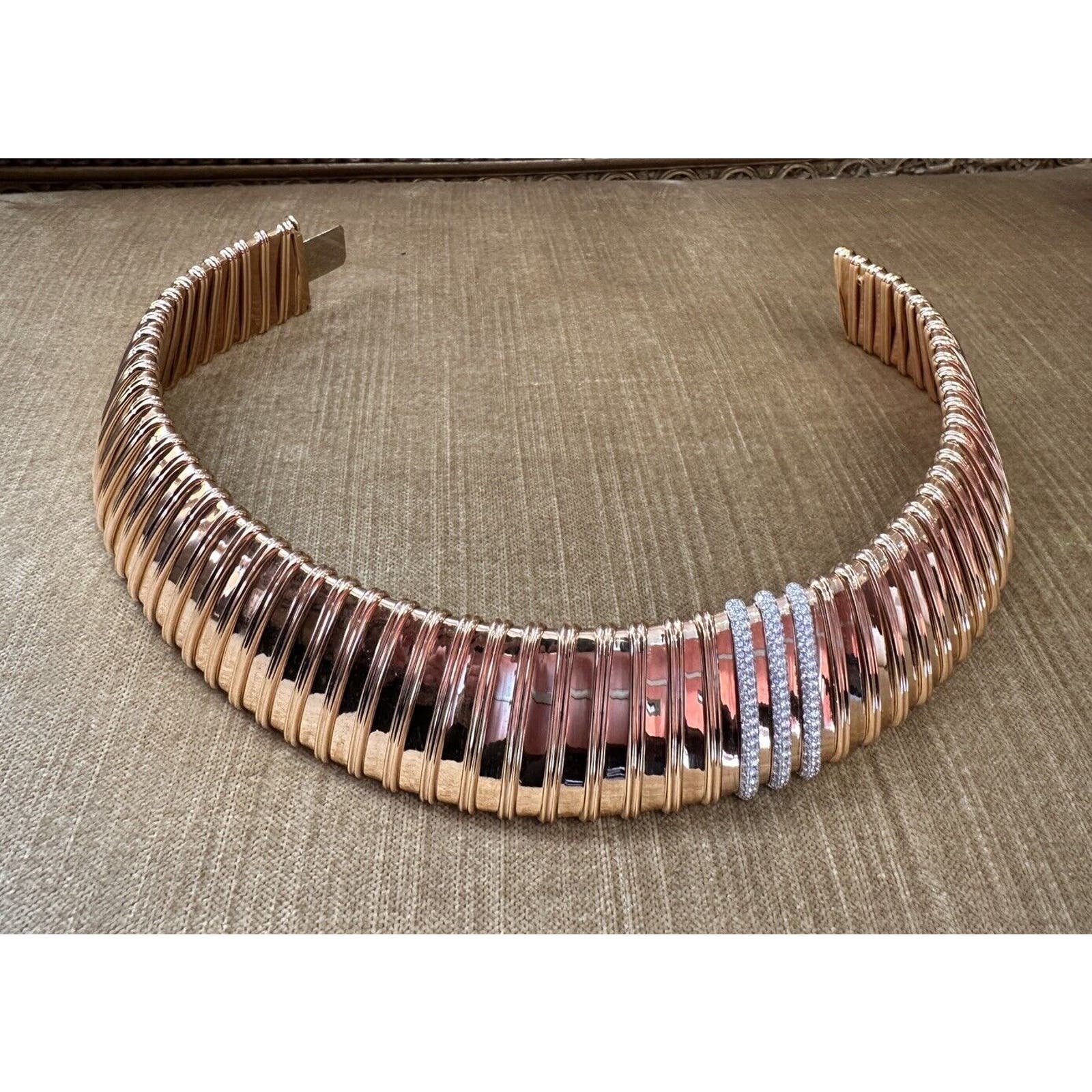 Roberto Coin Wide Collar Necklace with Diamonds in 18k Rose Gold-HM2376SV