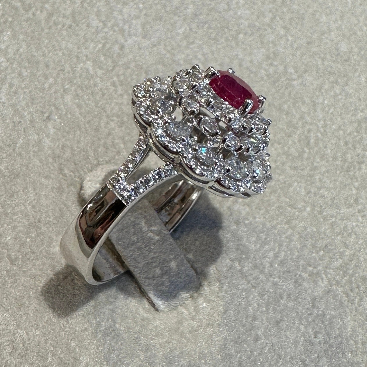 Natural Ruby and Diamond Flower Cluster Ring in 18k White Gold