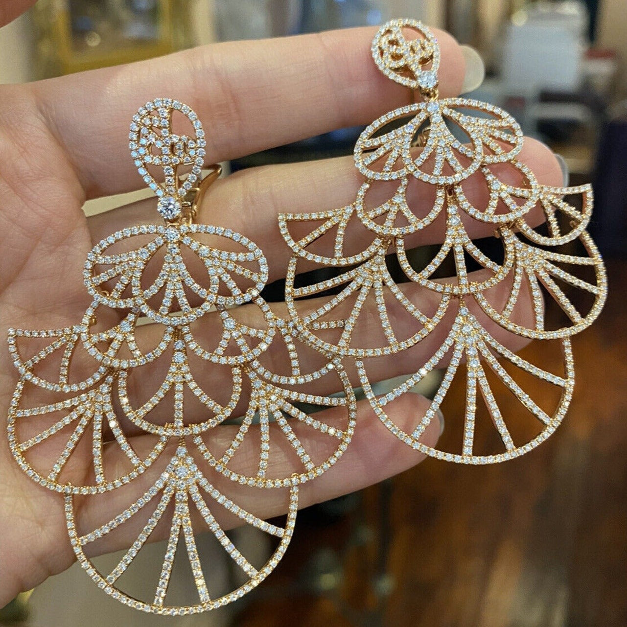 Tiered Diamond Chandelier Earrings with 9.50 cttw in 18k Rose Gold