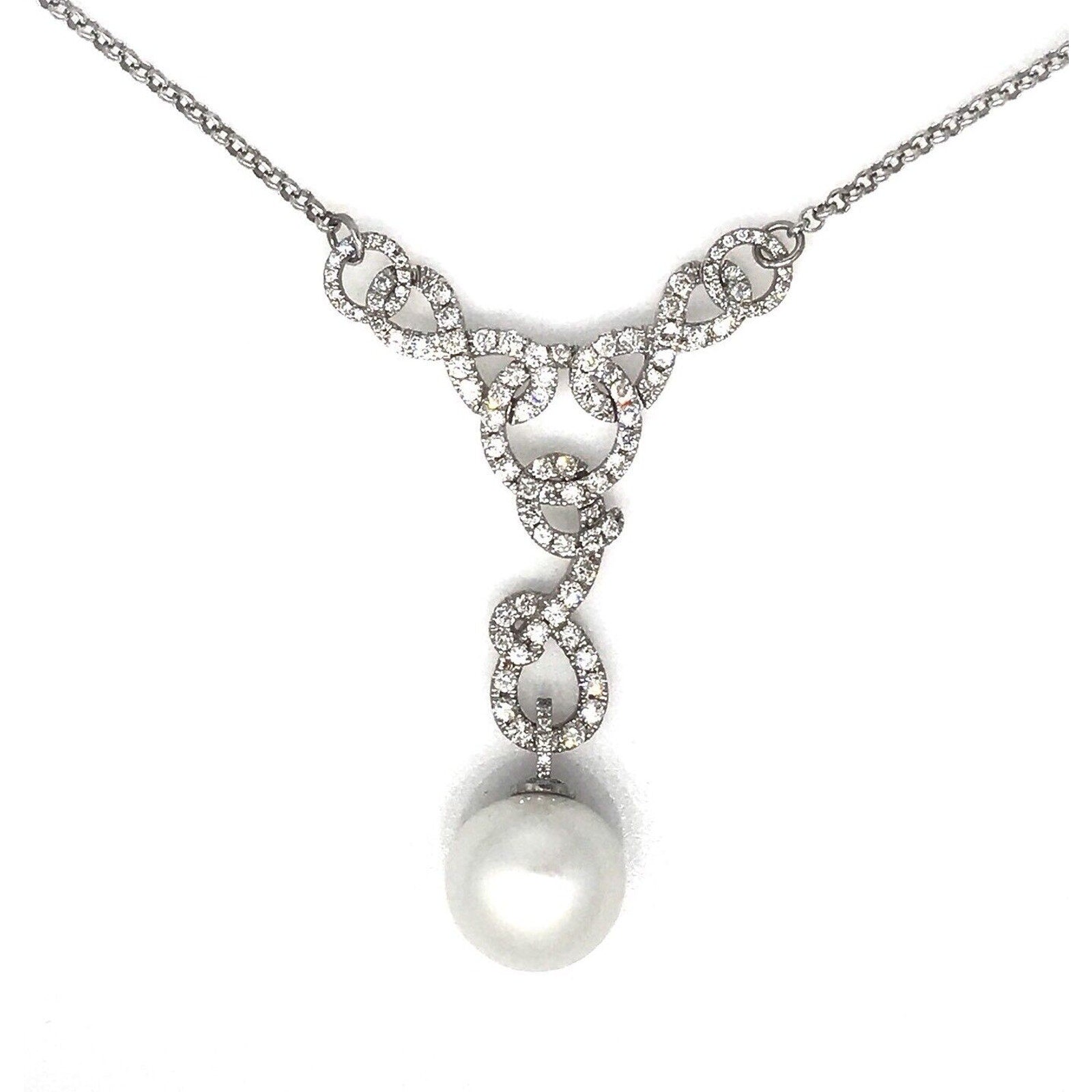 South Sea Pearl and Diamond Necklace Pendant in 18k White Gold - HM973E