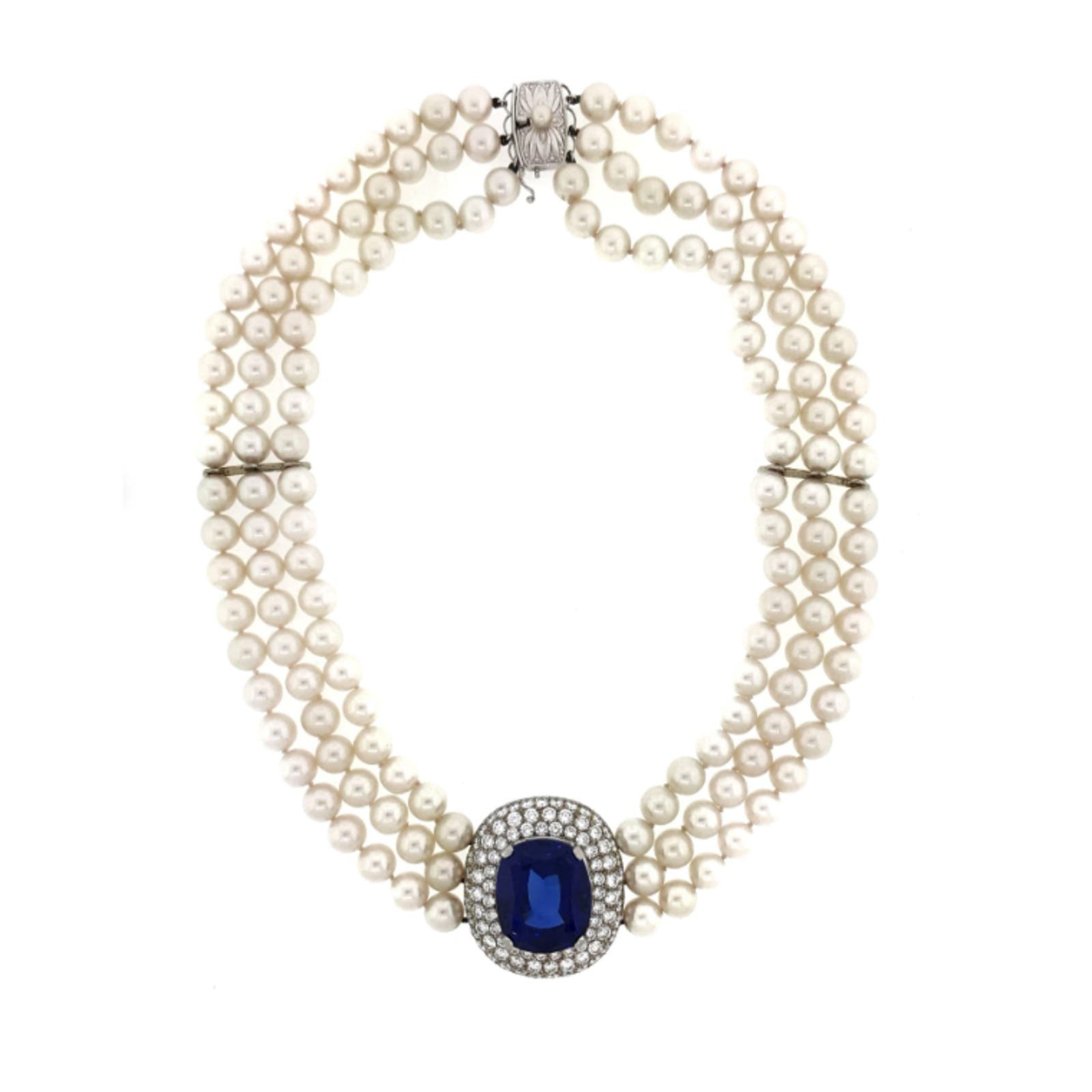 Mikimoto Tanzanite, Diamond & Pearl Choker Necklace in 18k White Gold - HM1875SE