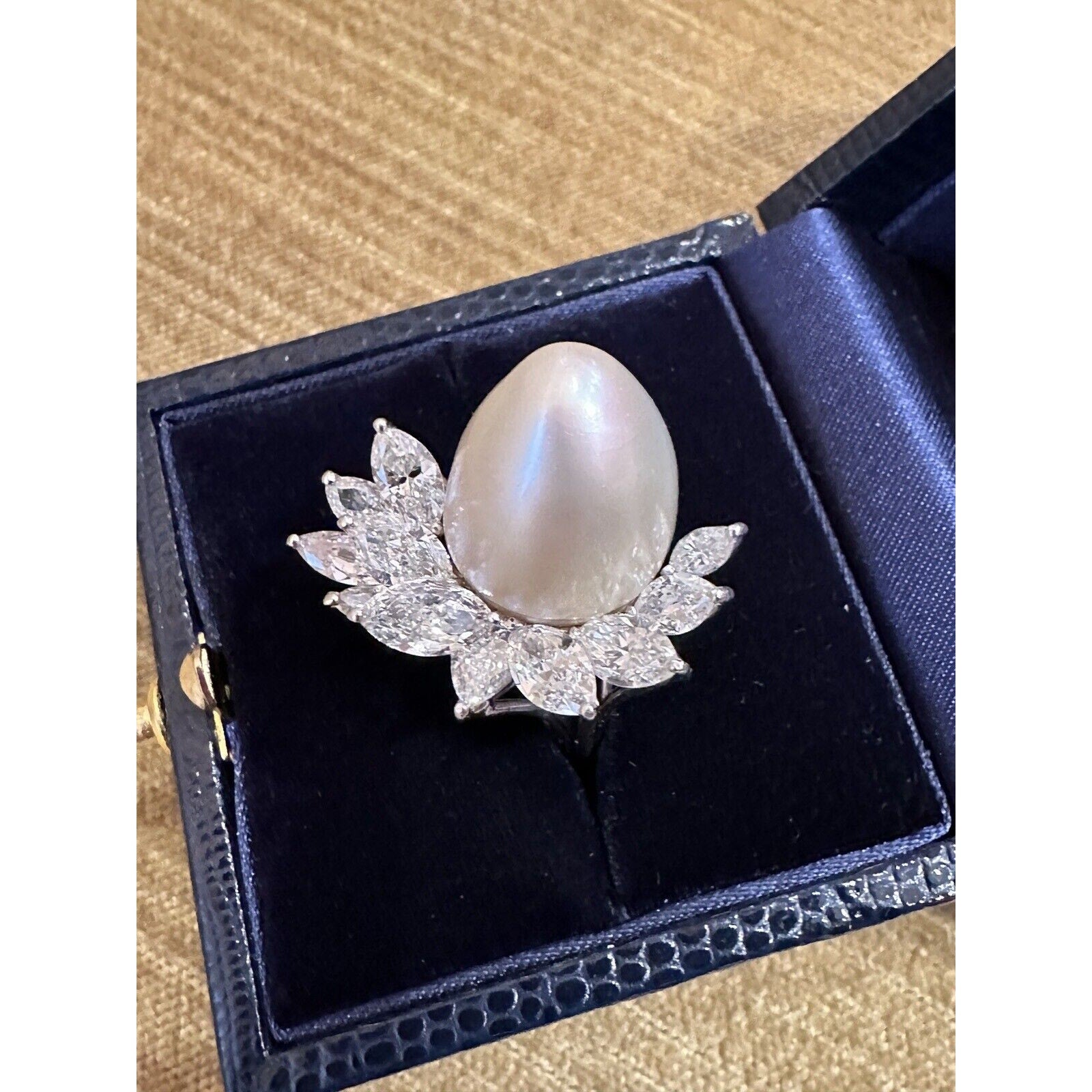 Large South Sea Pearl & Diamond Cocktail Ring by Tibor in Platinum - HM2528A