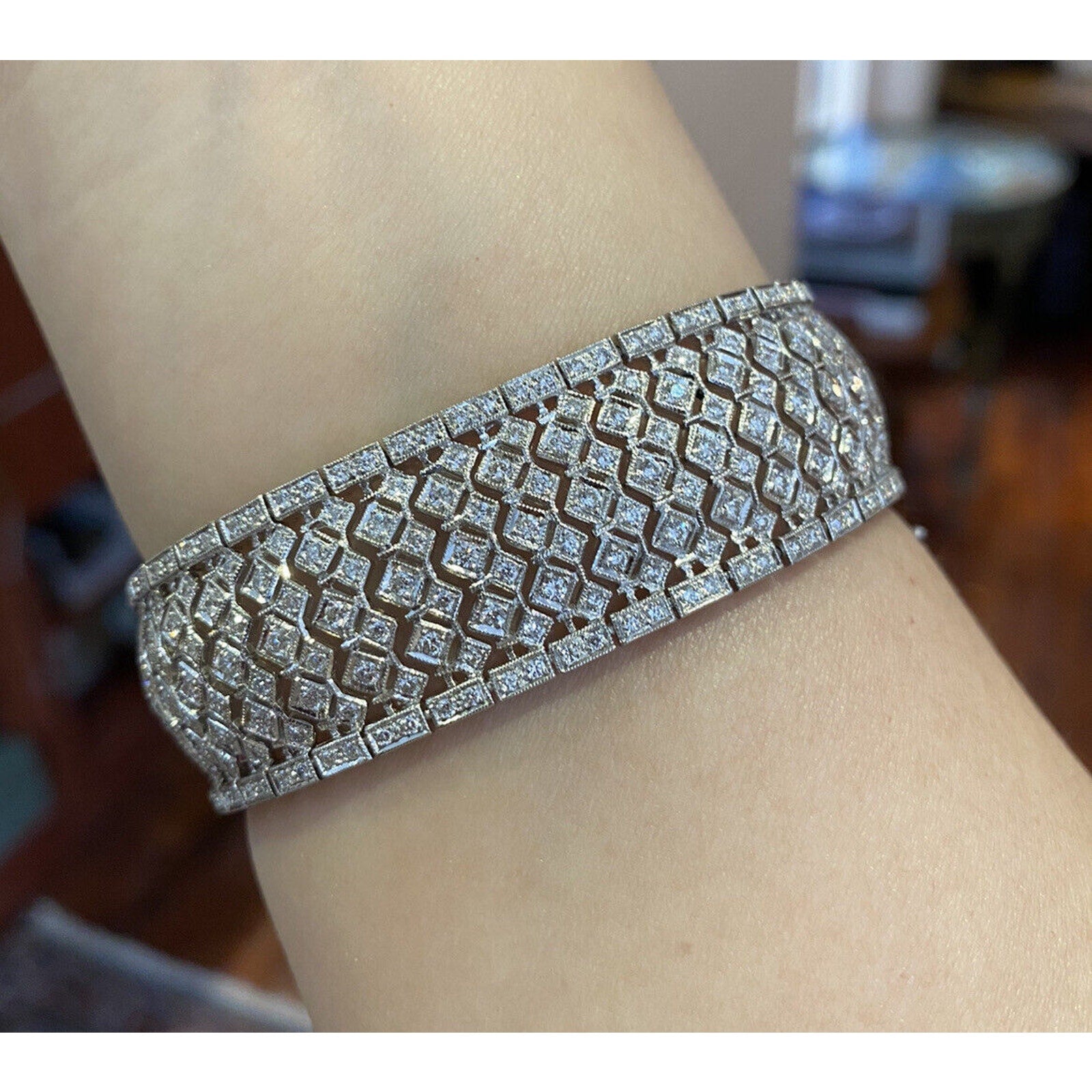 Diamond Wide Filigree Bracelet with 7.00cttw in Platinum - HM2063