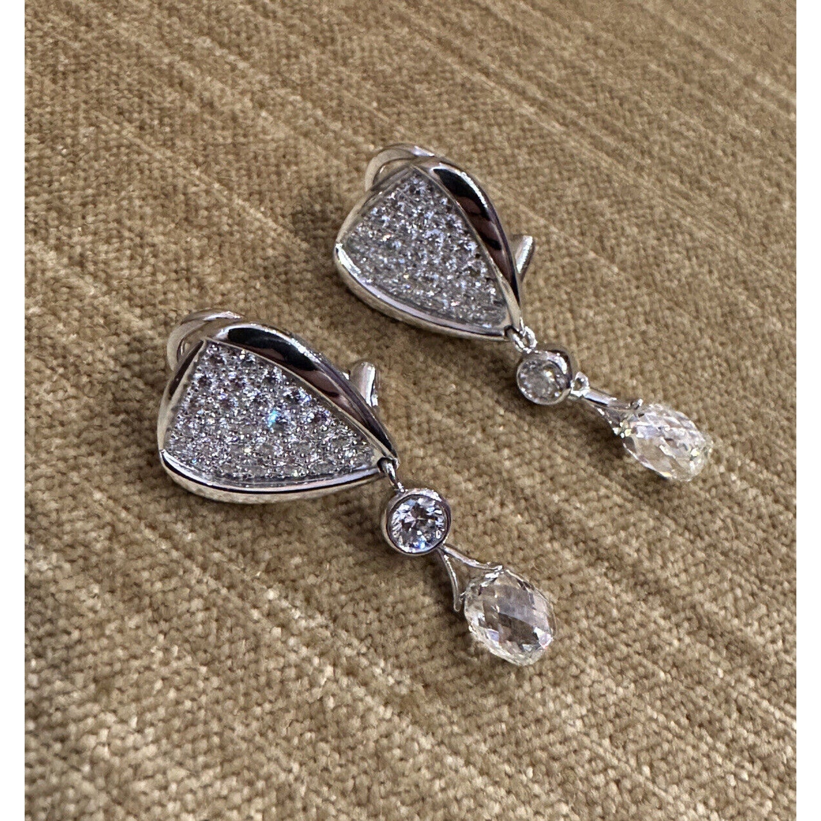 Susan Sadler Pave Diamond & Briolette Drop Earrings in Platinum - HM2524BA