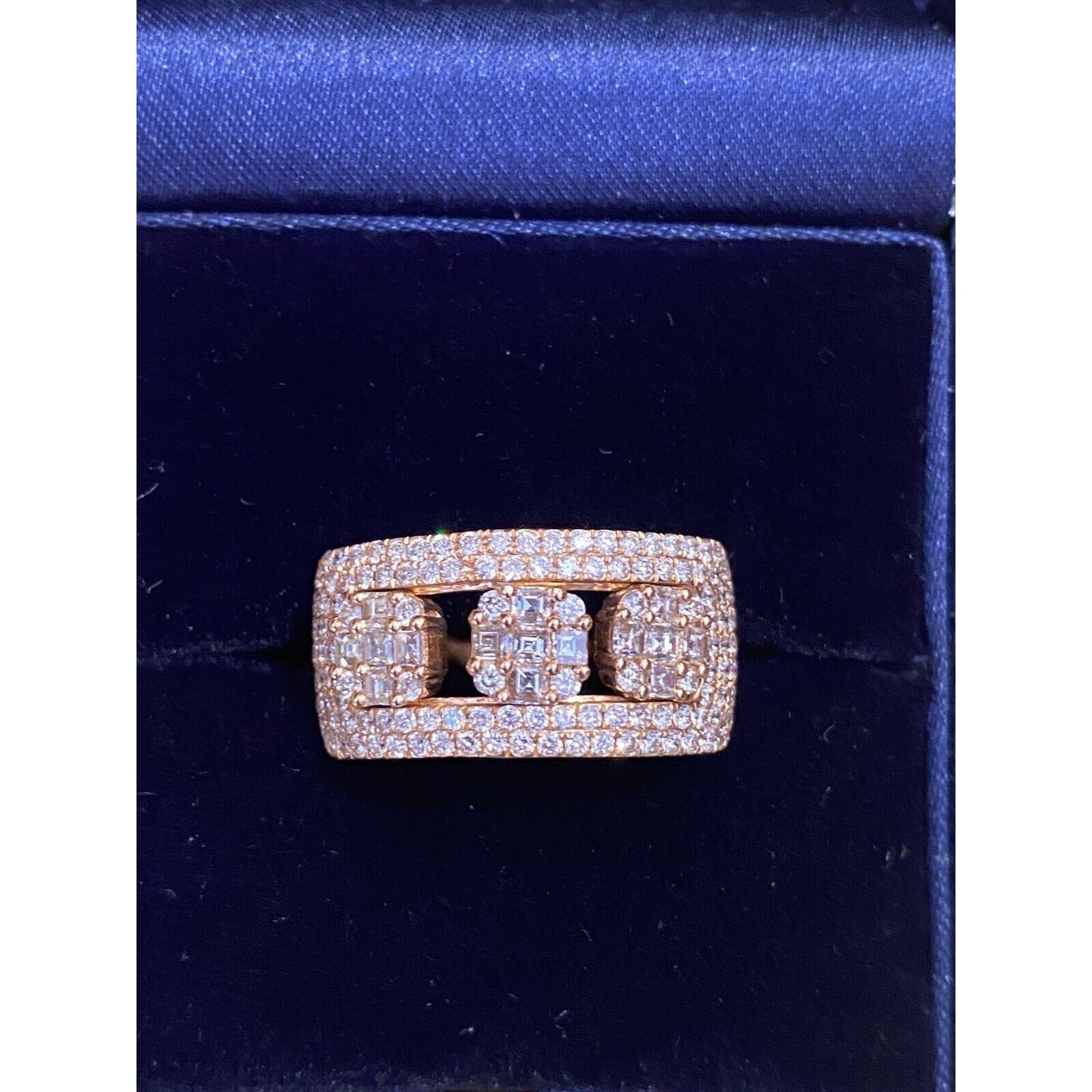 Diamond Sliding Cocktail Band with Round & Asscher in 18k Rose Gold