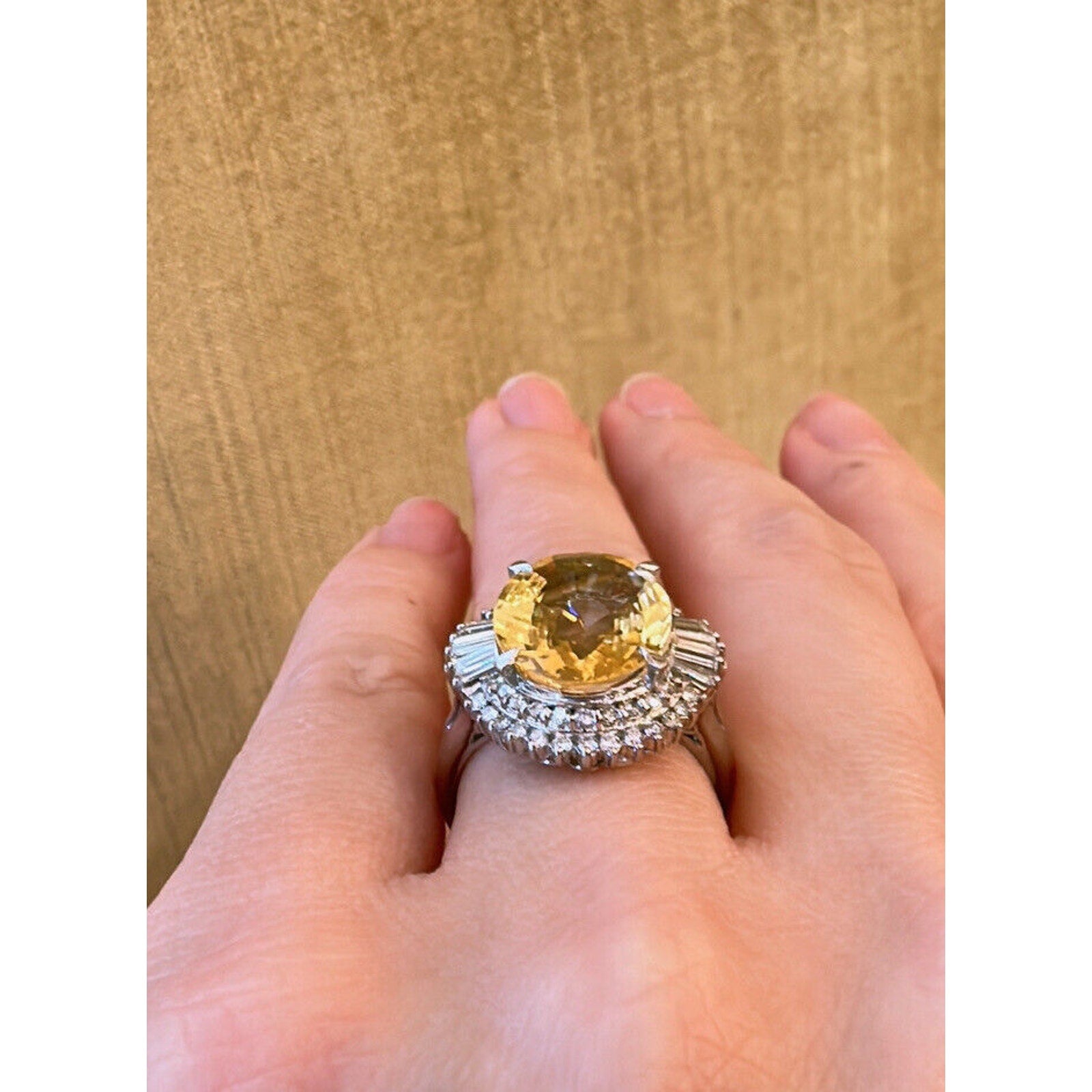 GIA 6.56 ct Unheated Yellow Sapphire and Diamond Ring in Platinum -HM2461AE