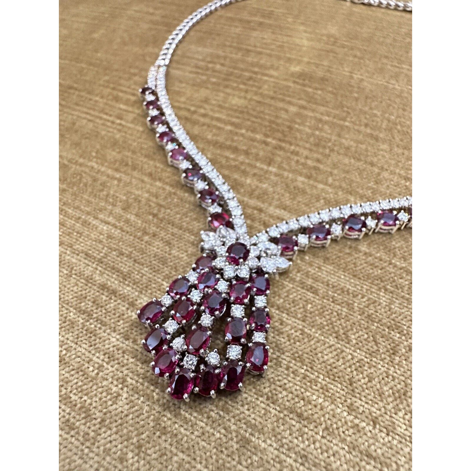 Vintage Ruby and Diamond Necklace in 18k White Gold - HM2491N