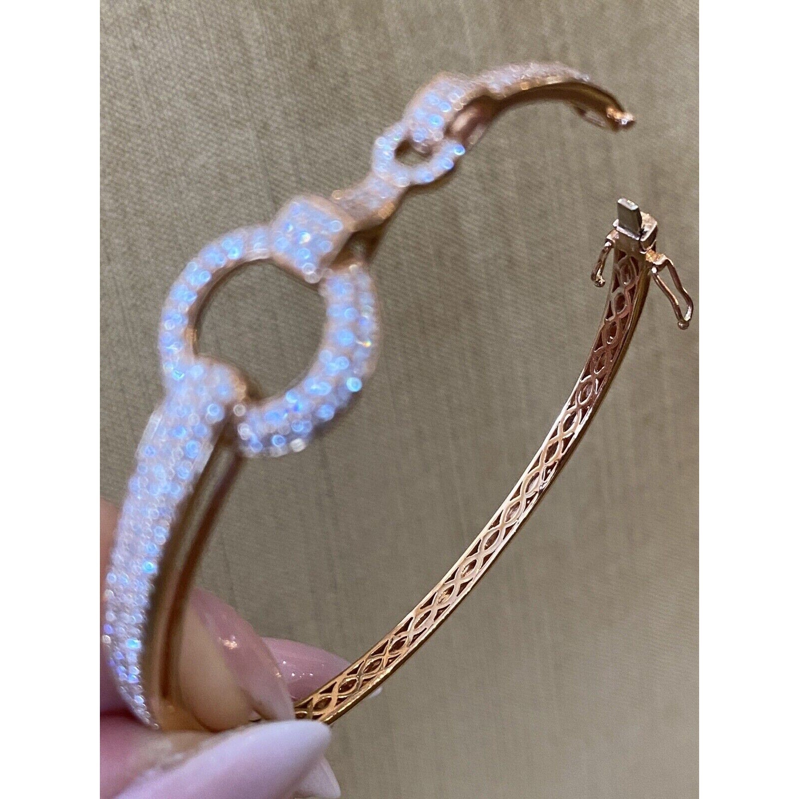 Pave Diamond Horsebit Style Bangle Bracelet in 18k Rose Gold