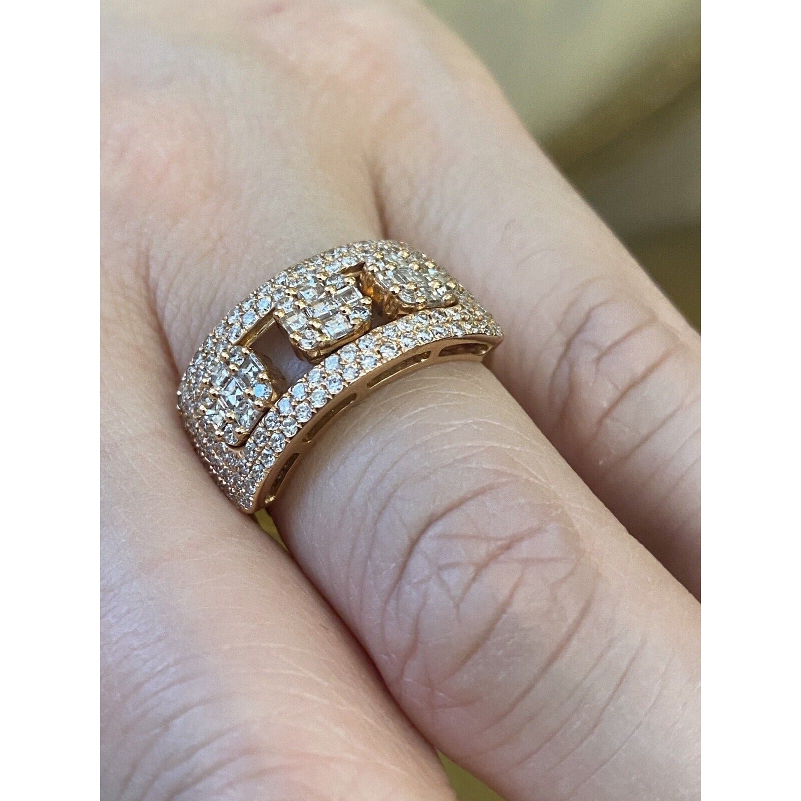 Diamond Sliding Cocktail Band with Round & Asscher in 18k Rose Gold