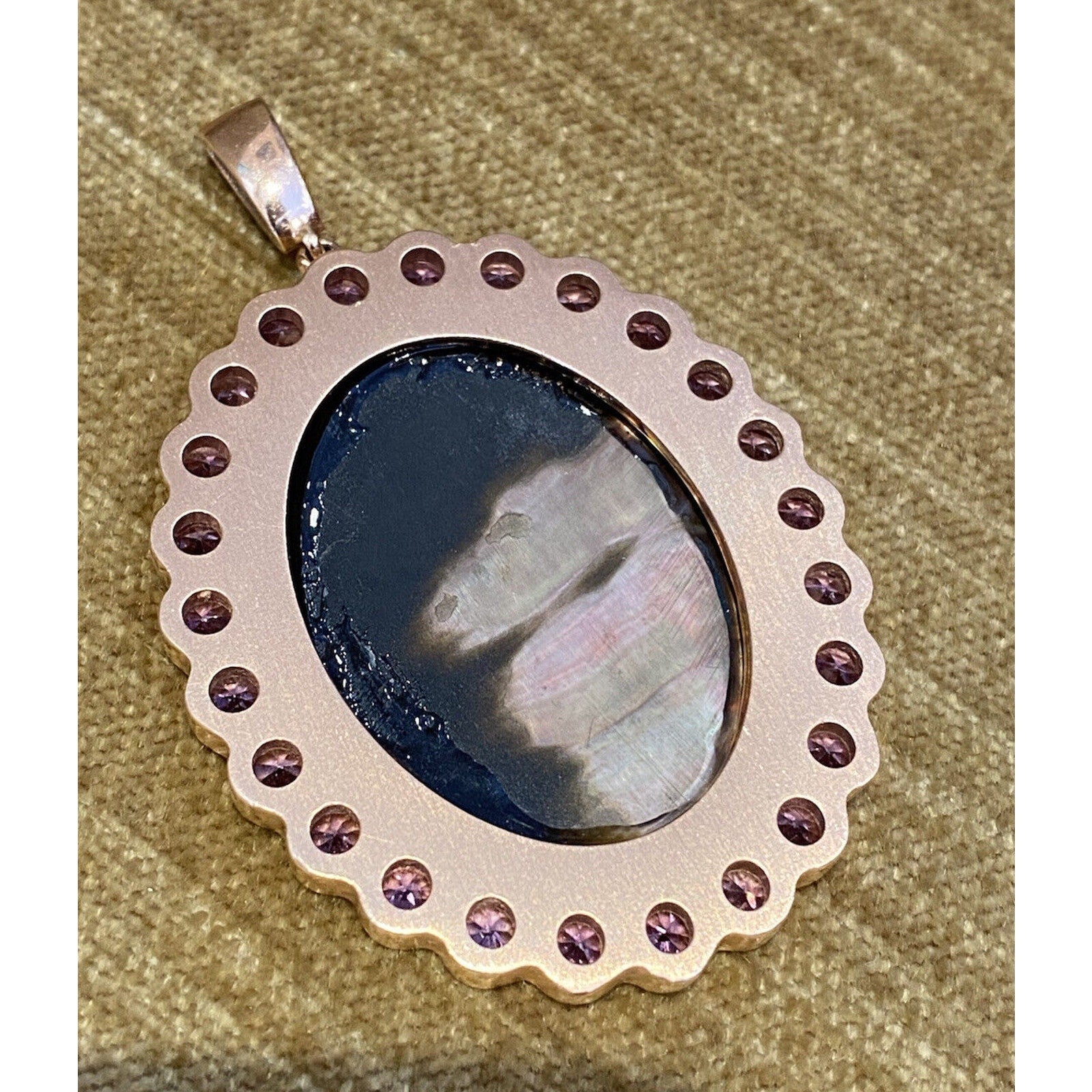 Mother of Pearl Cameo & Pink Sapphire Diamond Pendant in 14K Rose Gold