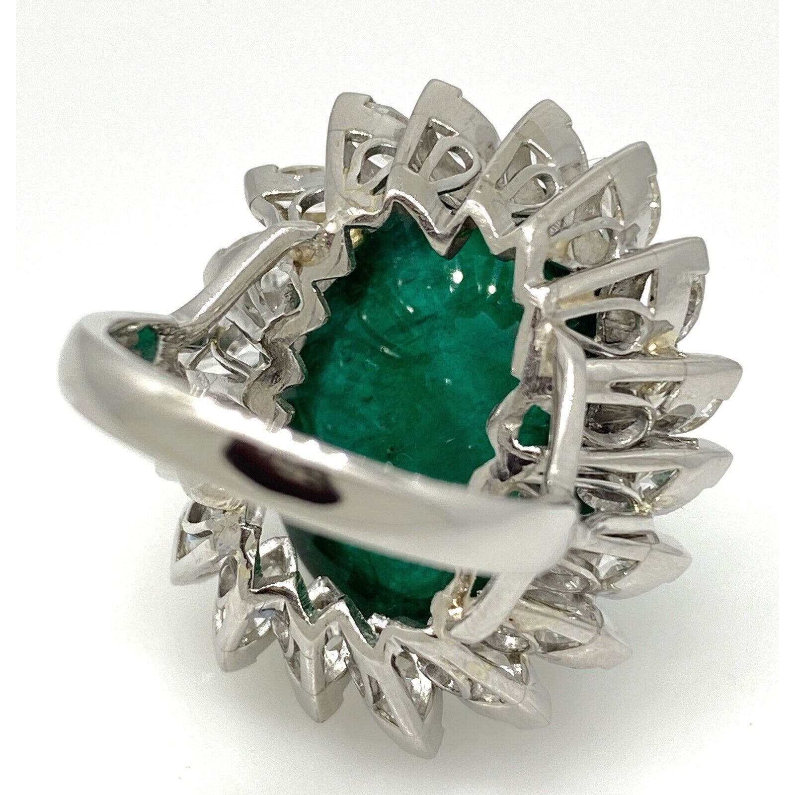 GIA 29.20 ct Natural Cabochon Emerald Ring w/ Marquise Diamonds in Plat-HM2363A4