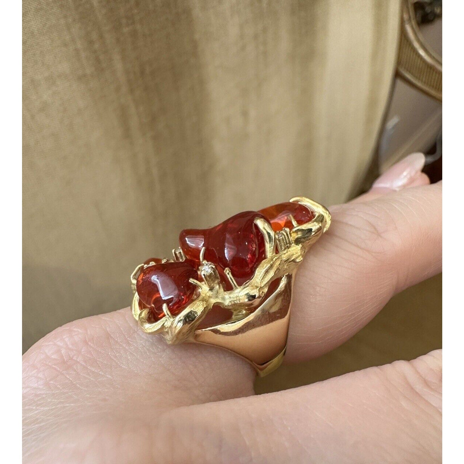 Fire Opal and Diamond Statement Ring in 18k Yellow Gold