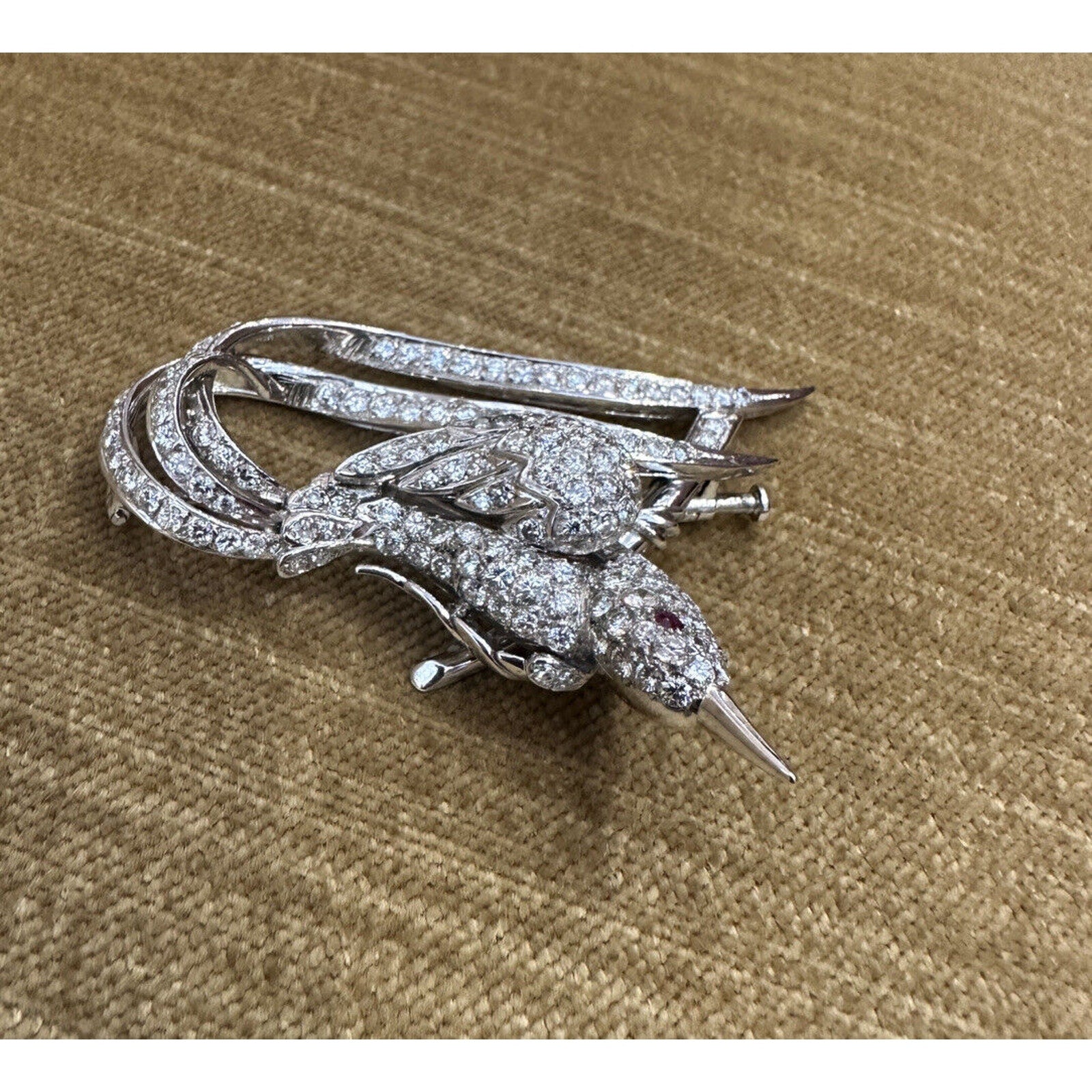 Estate 2.50 cttw Diamond Bird Brooch Pin in 18k White Gold