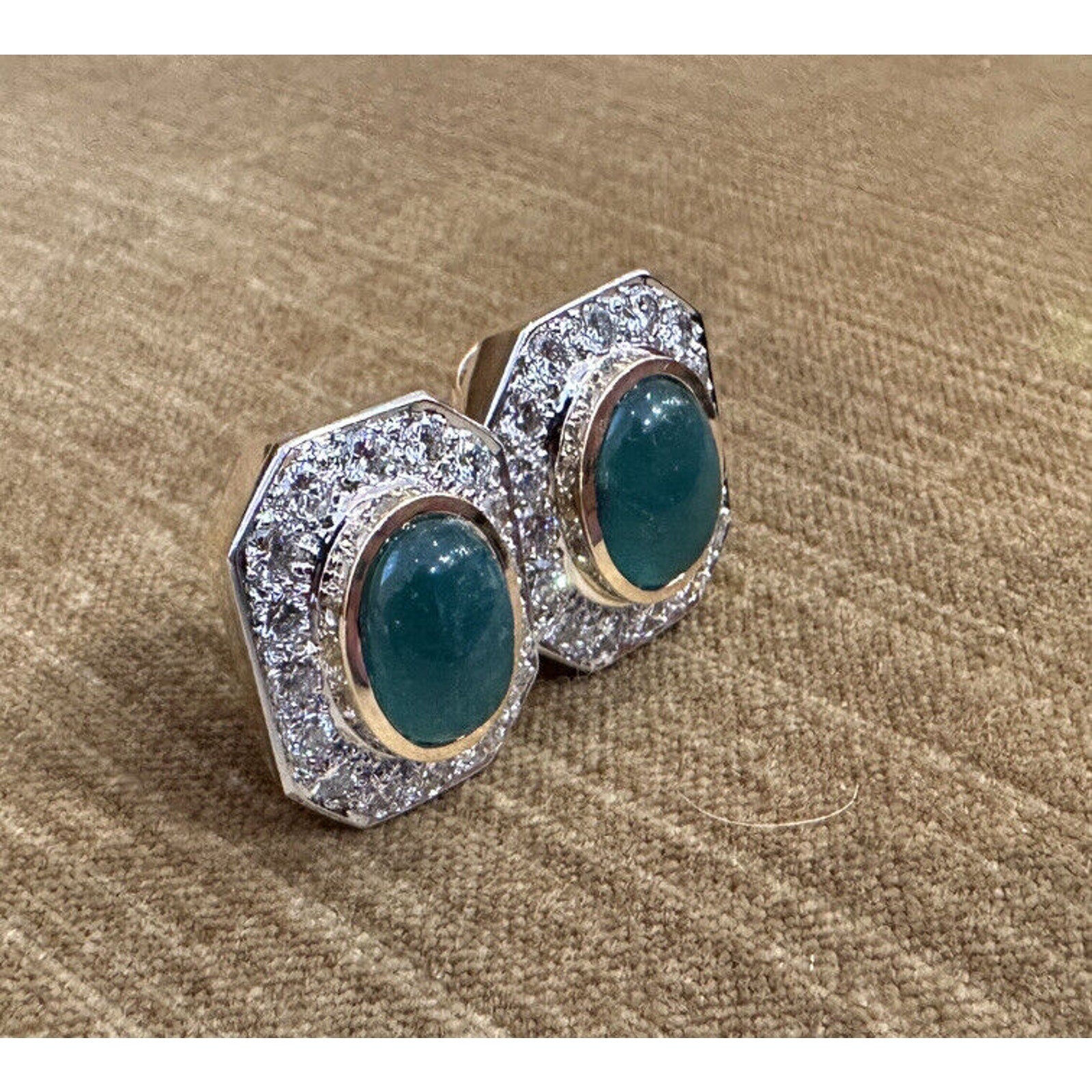 Emerald Cabochon & Diamond Statement Earrings in 18k Yellow Gold - HM2528A