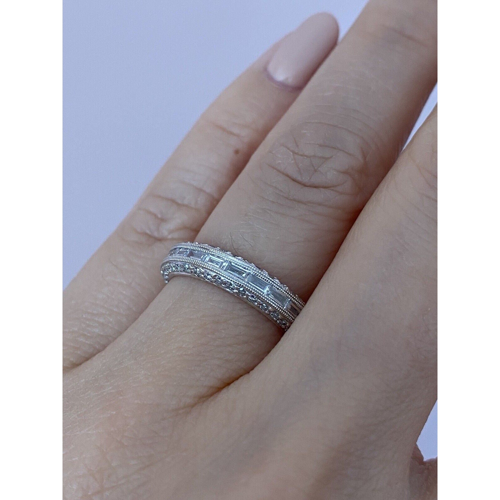 Diamond Eternity Band with Baguettes and Rounds 1.79 carat total weight Size 6 in 18k White Gold