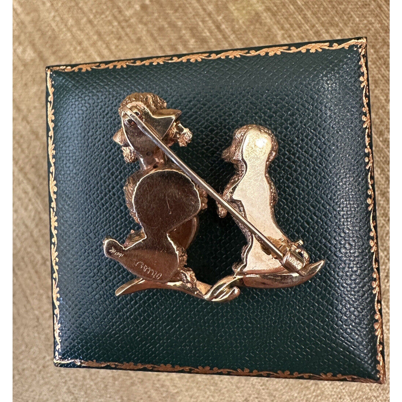 Ruser Vintage Poodle & Dachshund Dog Brooch/Pin in 14k Yellow Gold