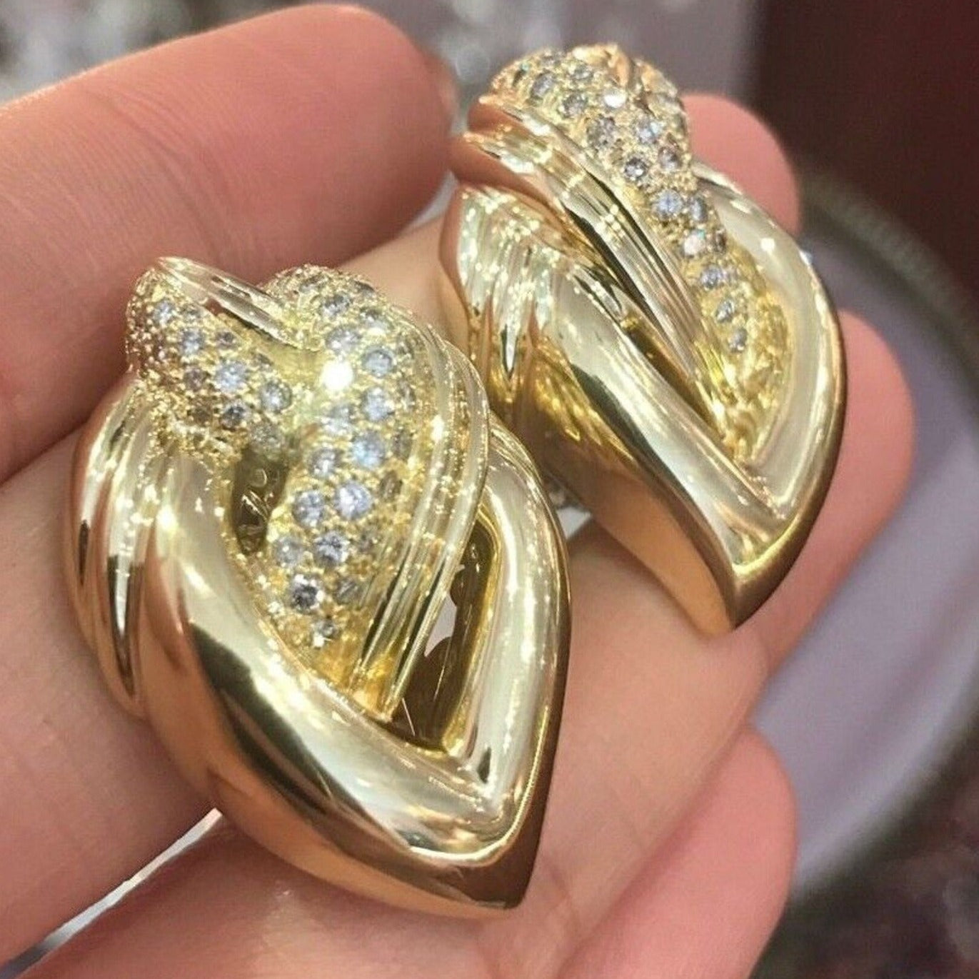 2.00 carat Large Pave Diamond Knot Earrings in 18K Yellow Gold