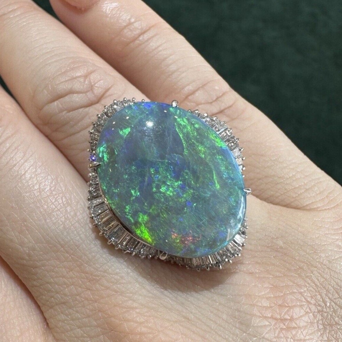 Natural Black Opal 15.60 ct and Diamond Cocktail Ring in Platinum