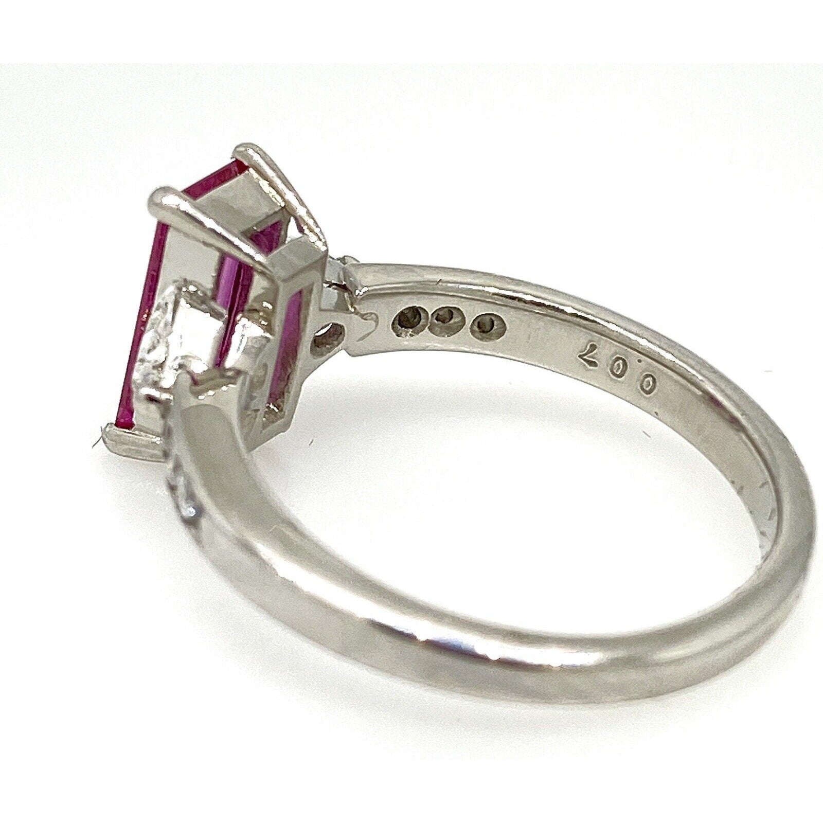 Rectangular Pink Tourmaline and Trillion Diamond Ring in Platinum