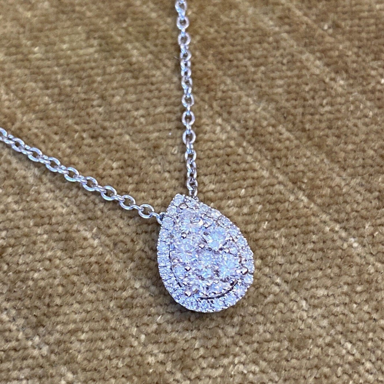 Teardrop Diamond Cluster Pendant Necklace in 18k White Gold--HM2380V