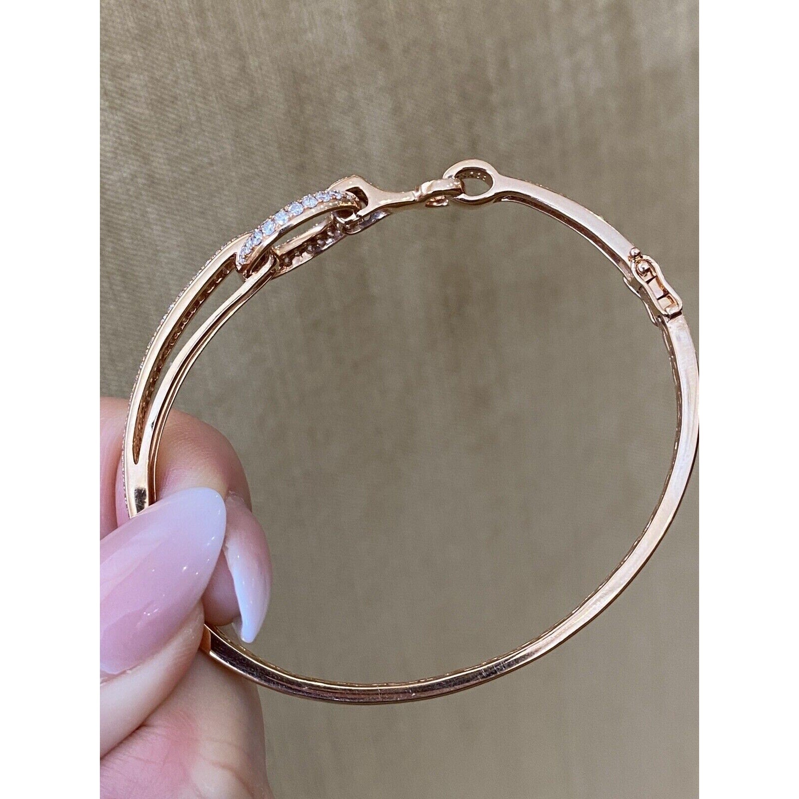 Pave Diamond Horsebit Style Bangle Bracelet in 18k Rose Gold