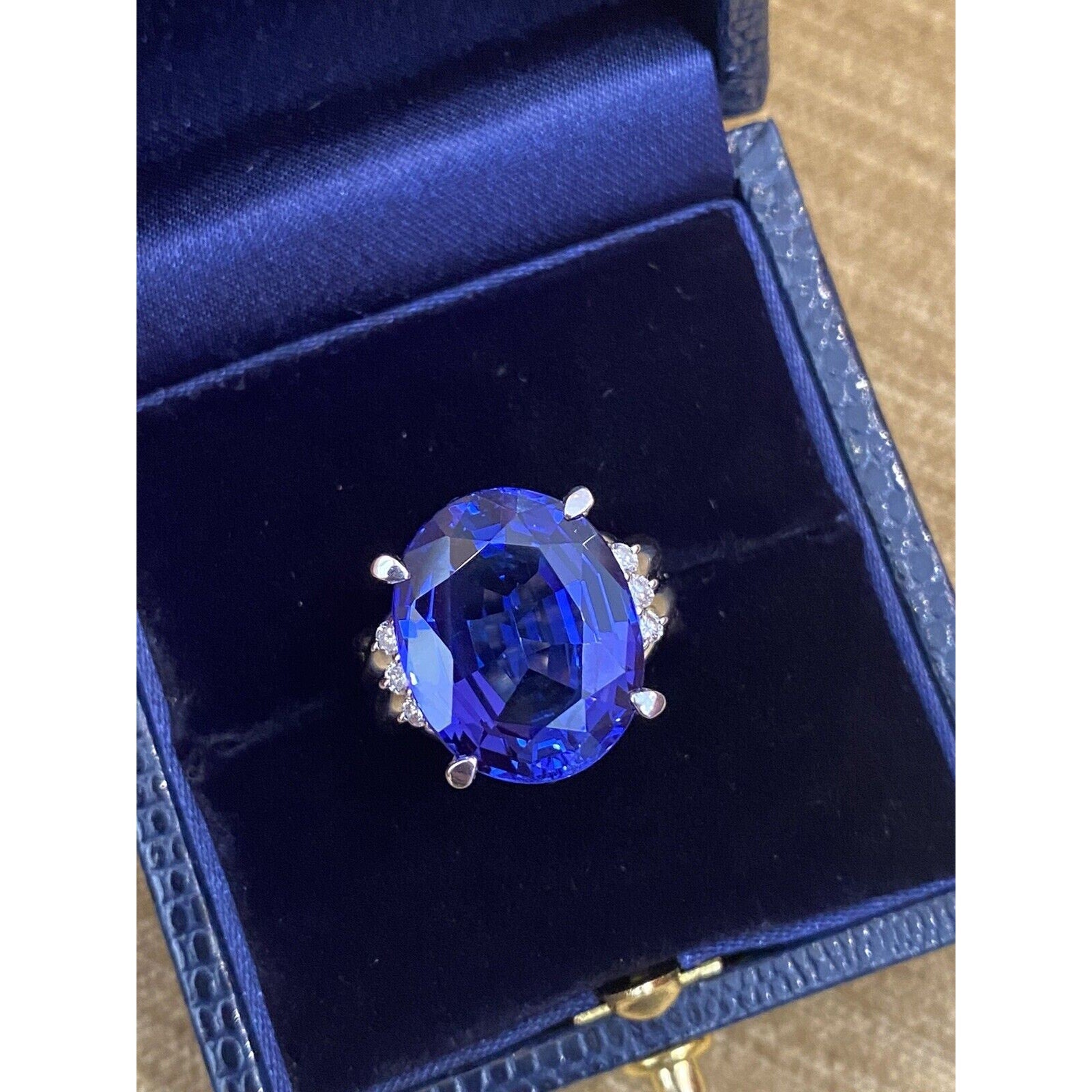 GIA 12.80 carats Oval Tanzanite & Diamond Cocktail Ring in Platinum - HM2171B