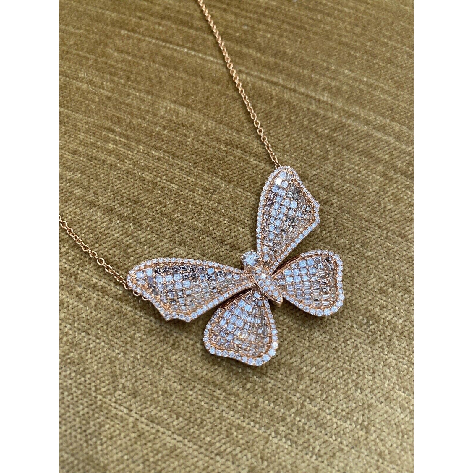 Large Pave Diamond Butterfly Pendant Necklace in 18k Rose Gold -- HM2394BN