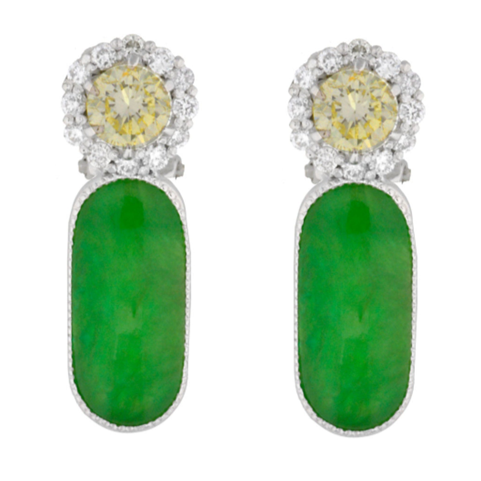 GIA Certified Natural Jadeite Jade Diamond Platinum Flower Earrings