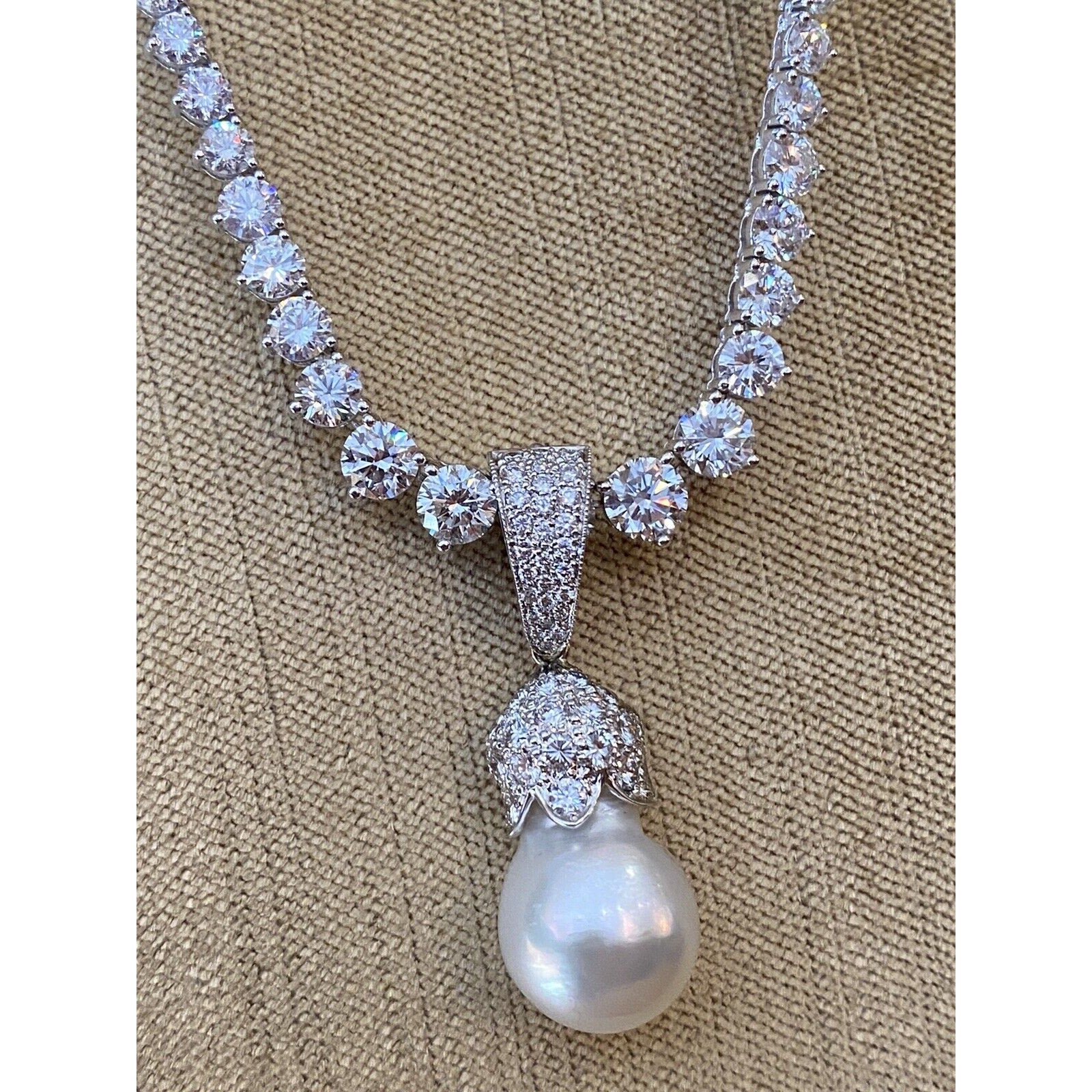 Estate Baroque Pearl and Pavè Diamond Pendent in 18k White Gold
